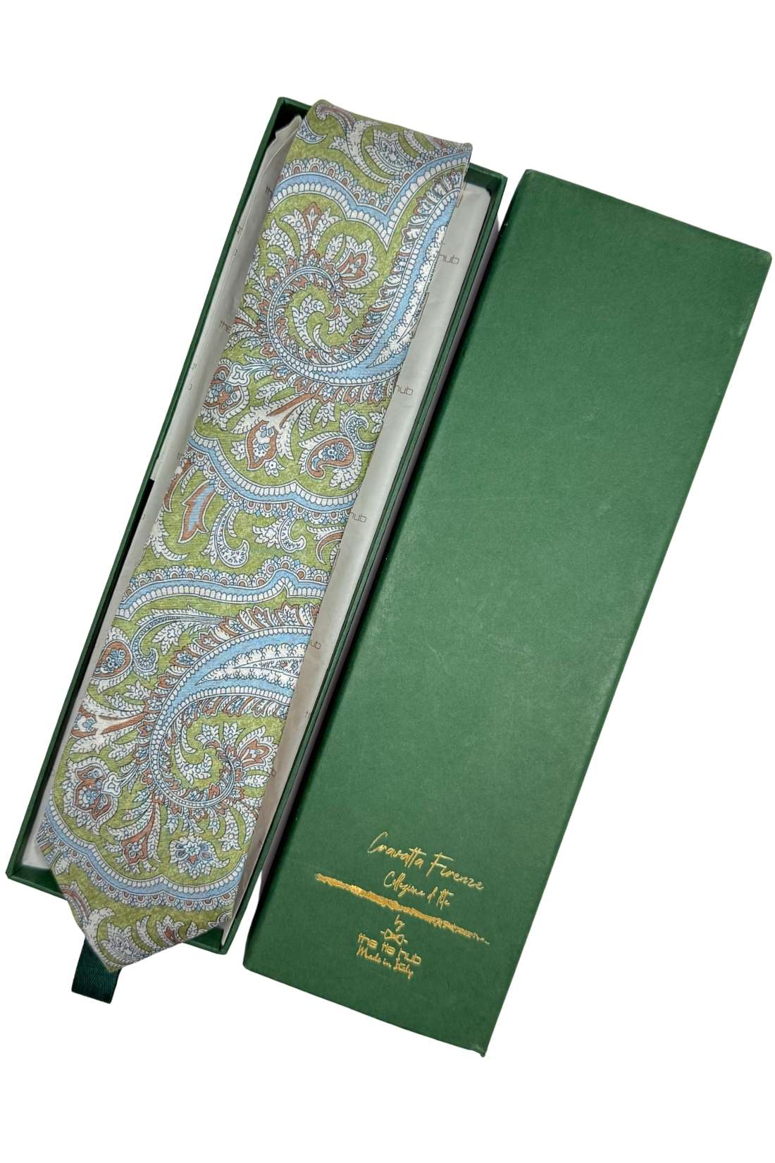 Green and Blue Paisley Silk Necktie for Men