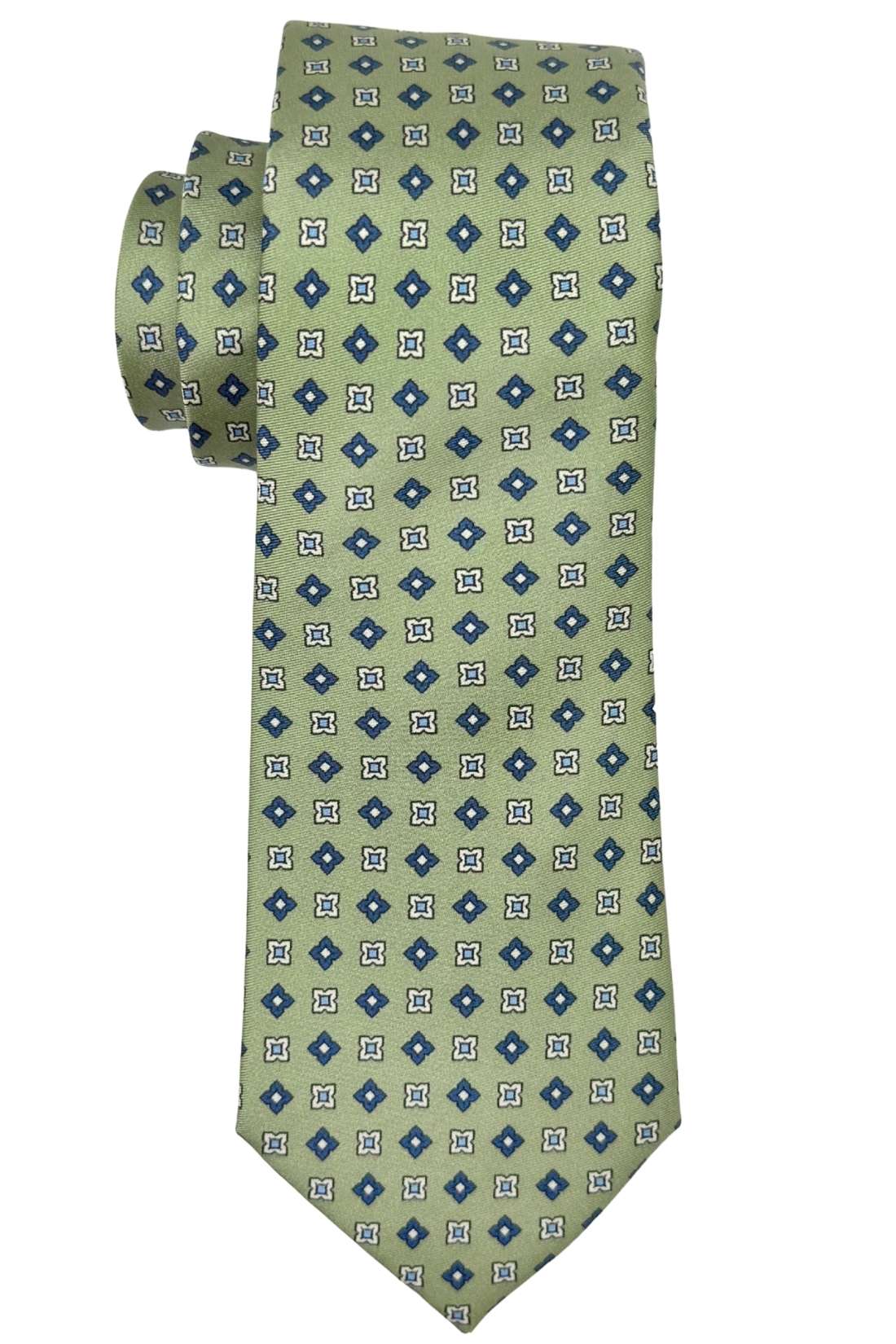Olive Green Geometric Silk Necktie for Men