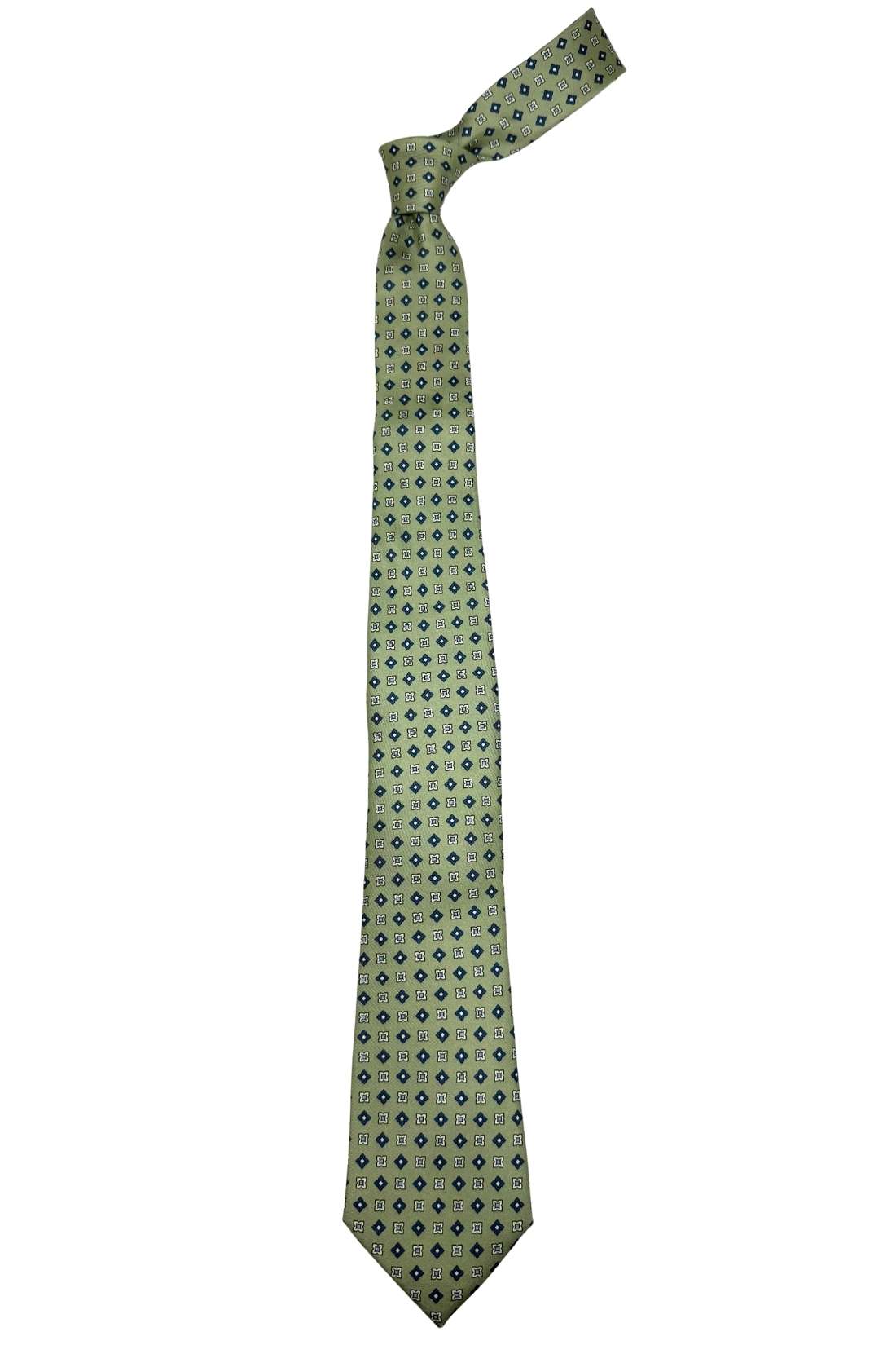 Olive Green Geometric Silk Necktie for Men