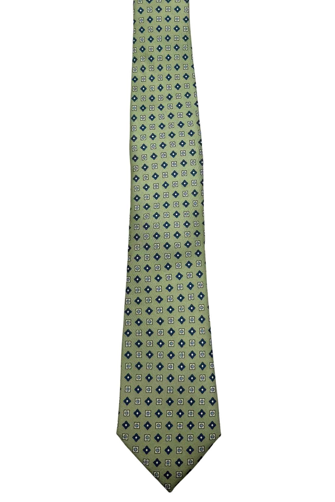 Olive Green Geometric Silk Necktie for Men