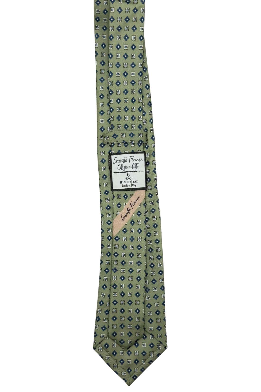 Olive Green Geometric Silk Necktie for Men