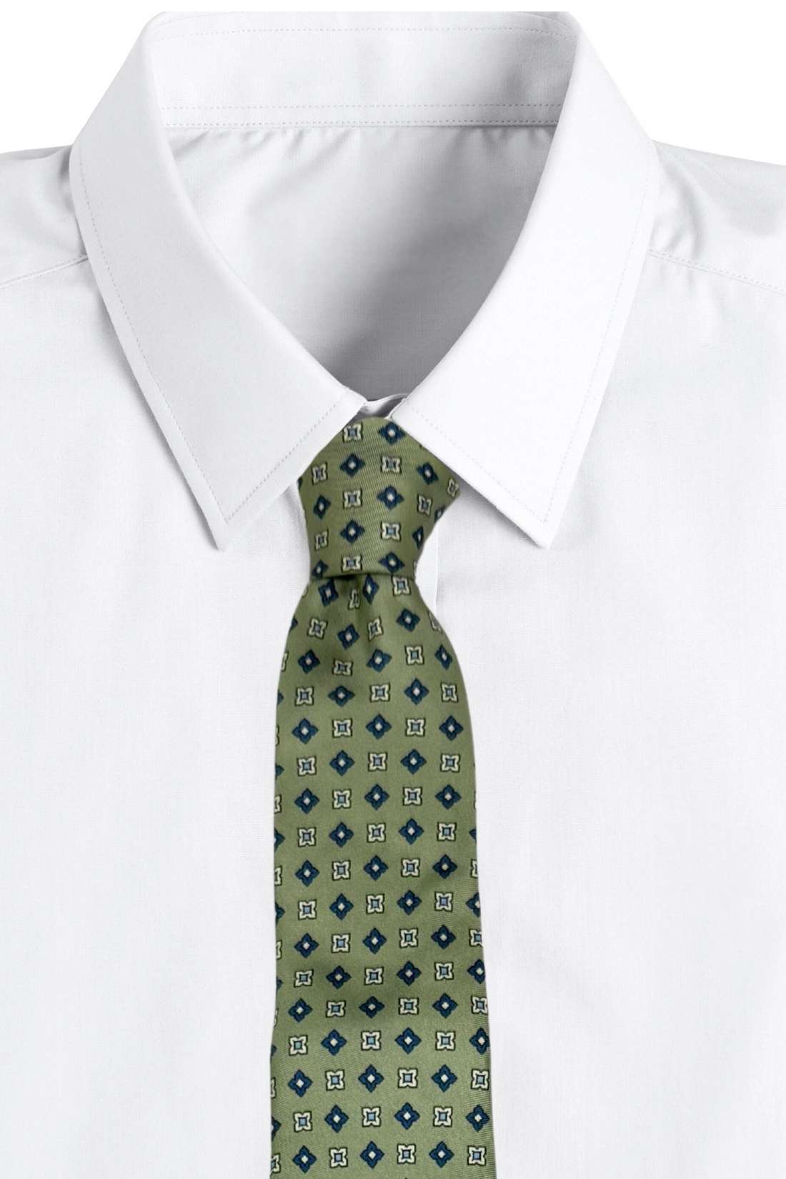 Olive Green Geometric Silk Necktie for Men