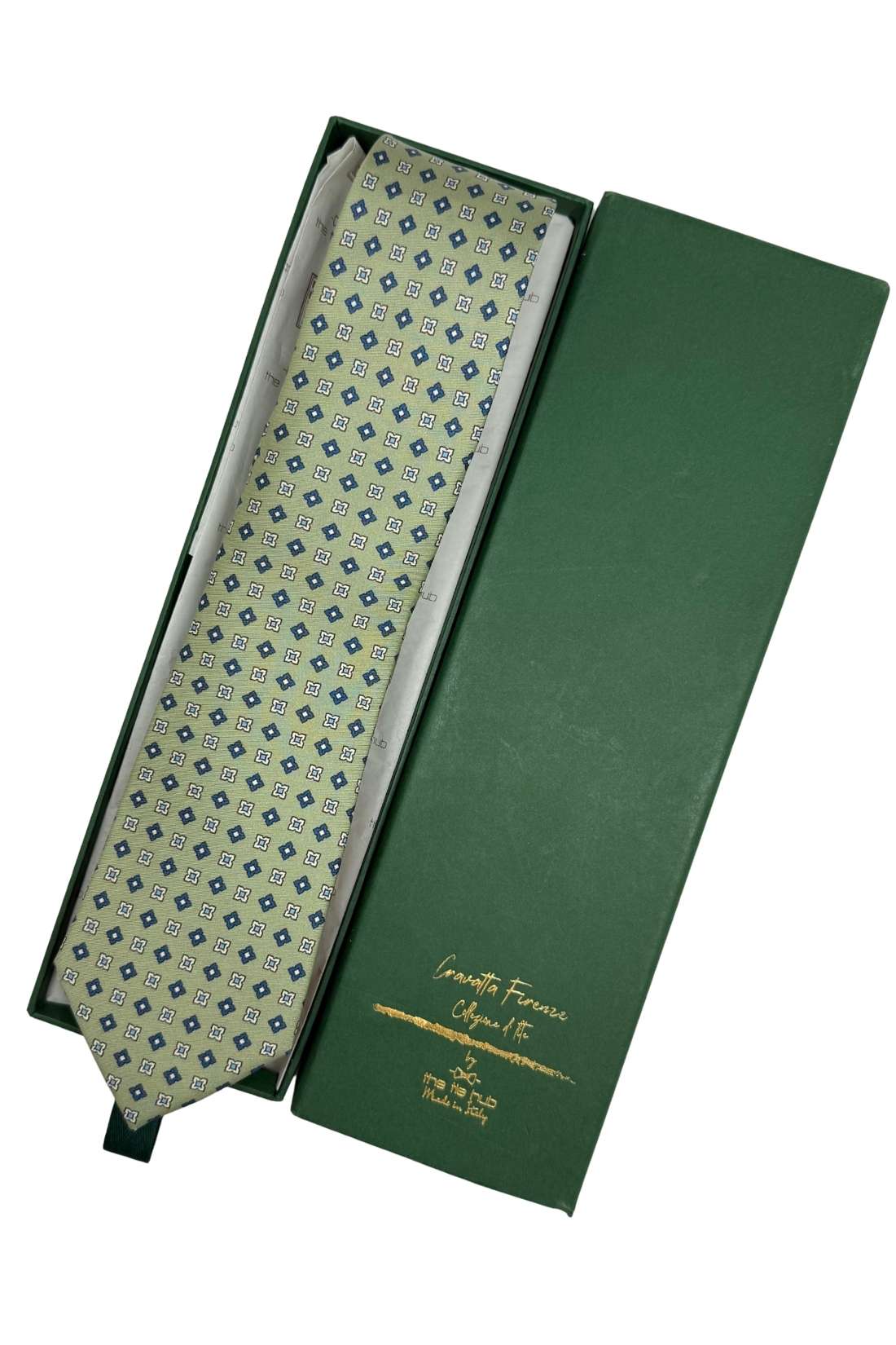 Olive Green Geometric Silk Necktie for Men