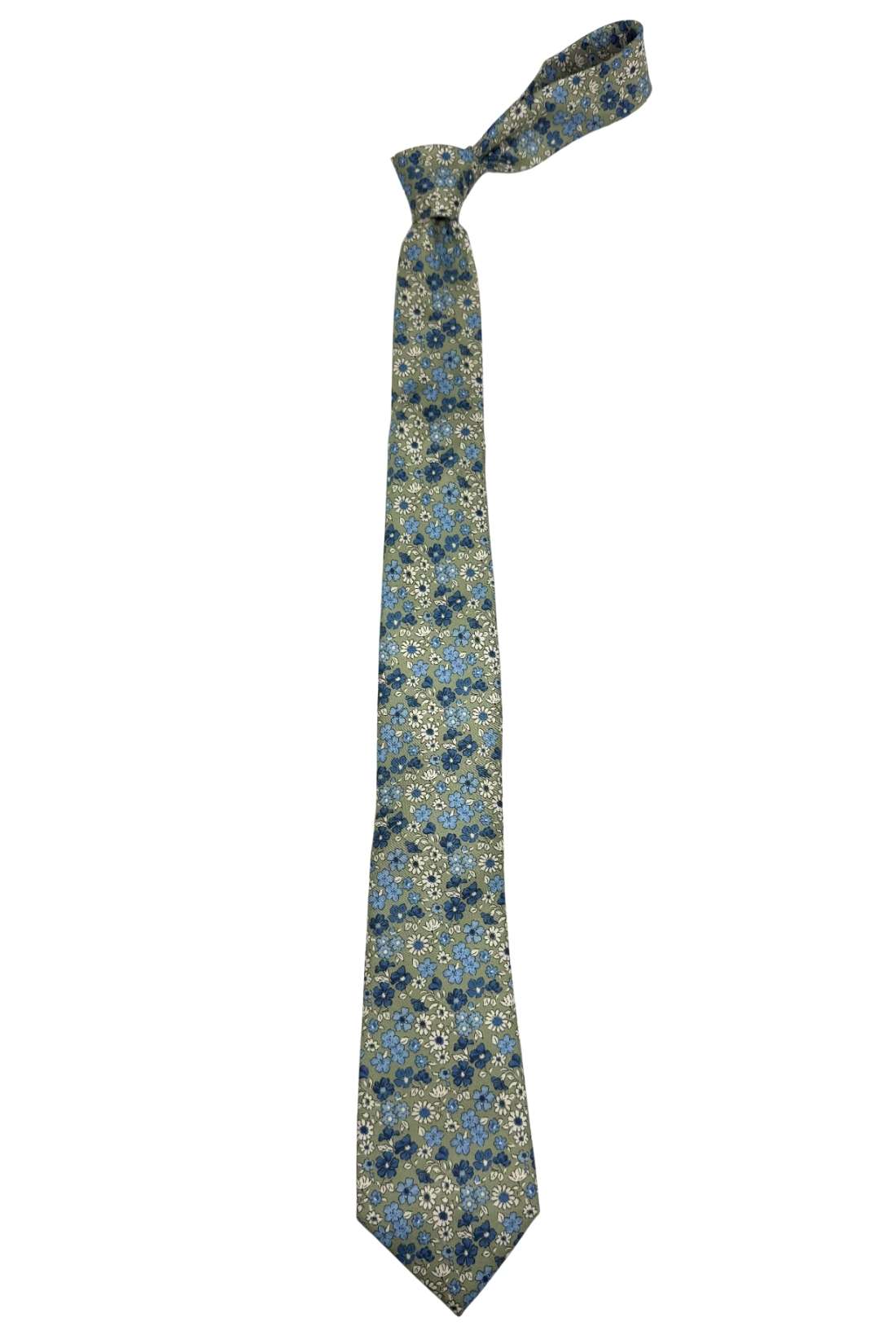 Olive Green Floral Silk Necktie for Men