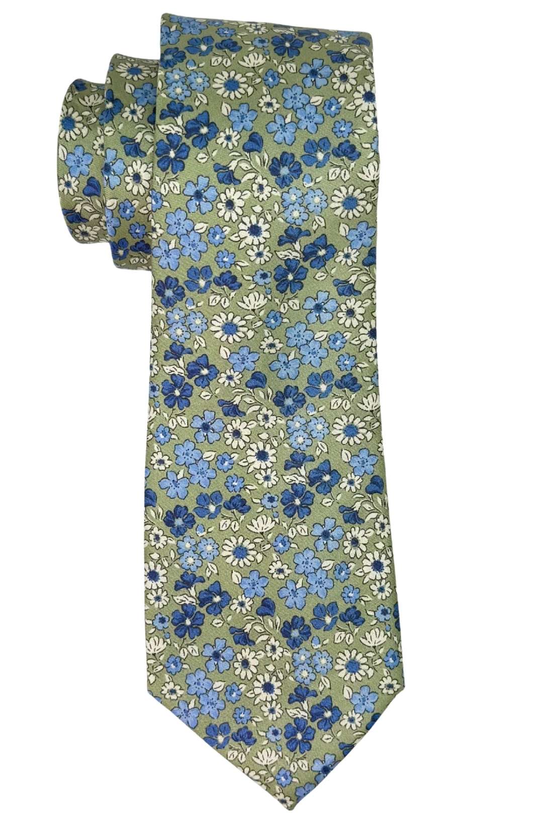 Olive Green Floral Silk Necktie for Men
