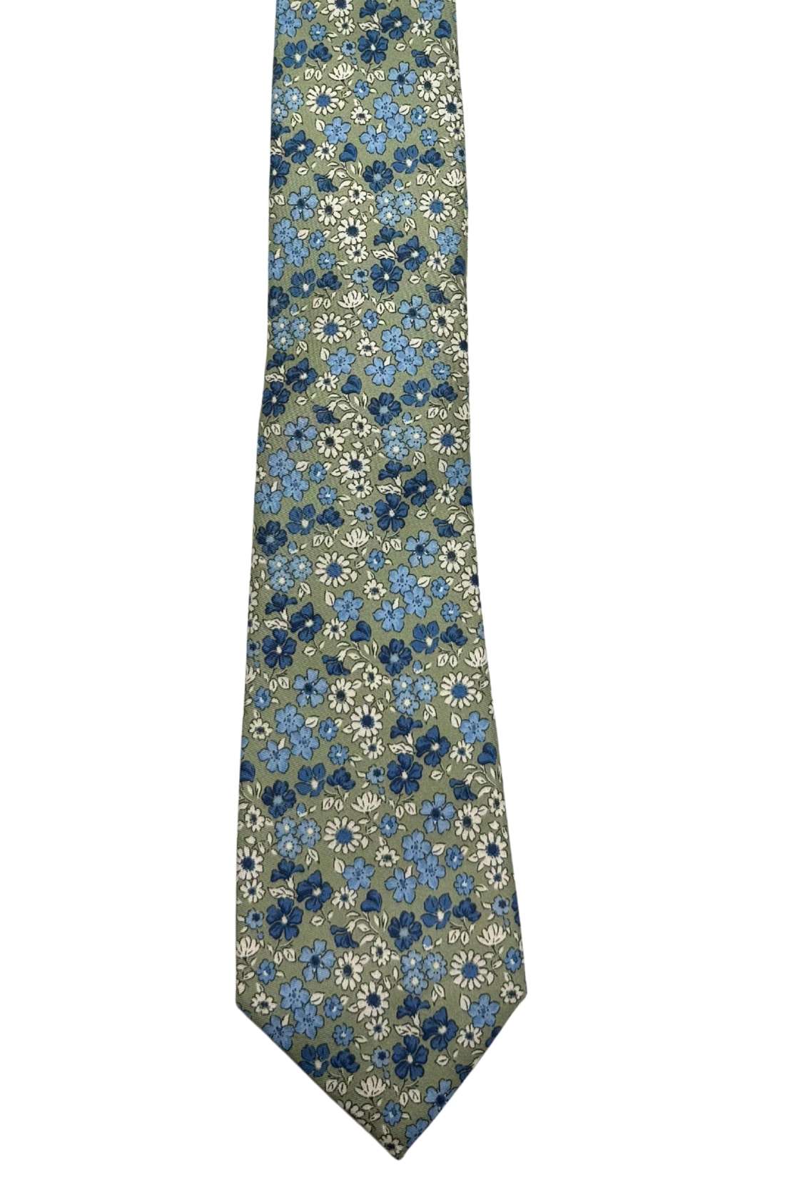 Olive Green Floral Silk Necktie for Men