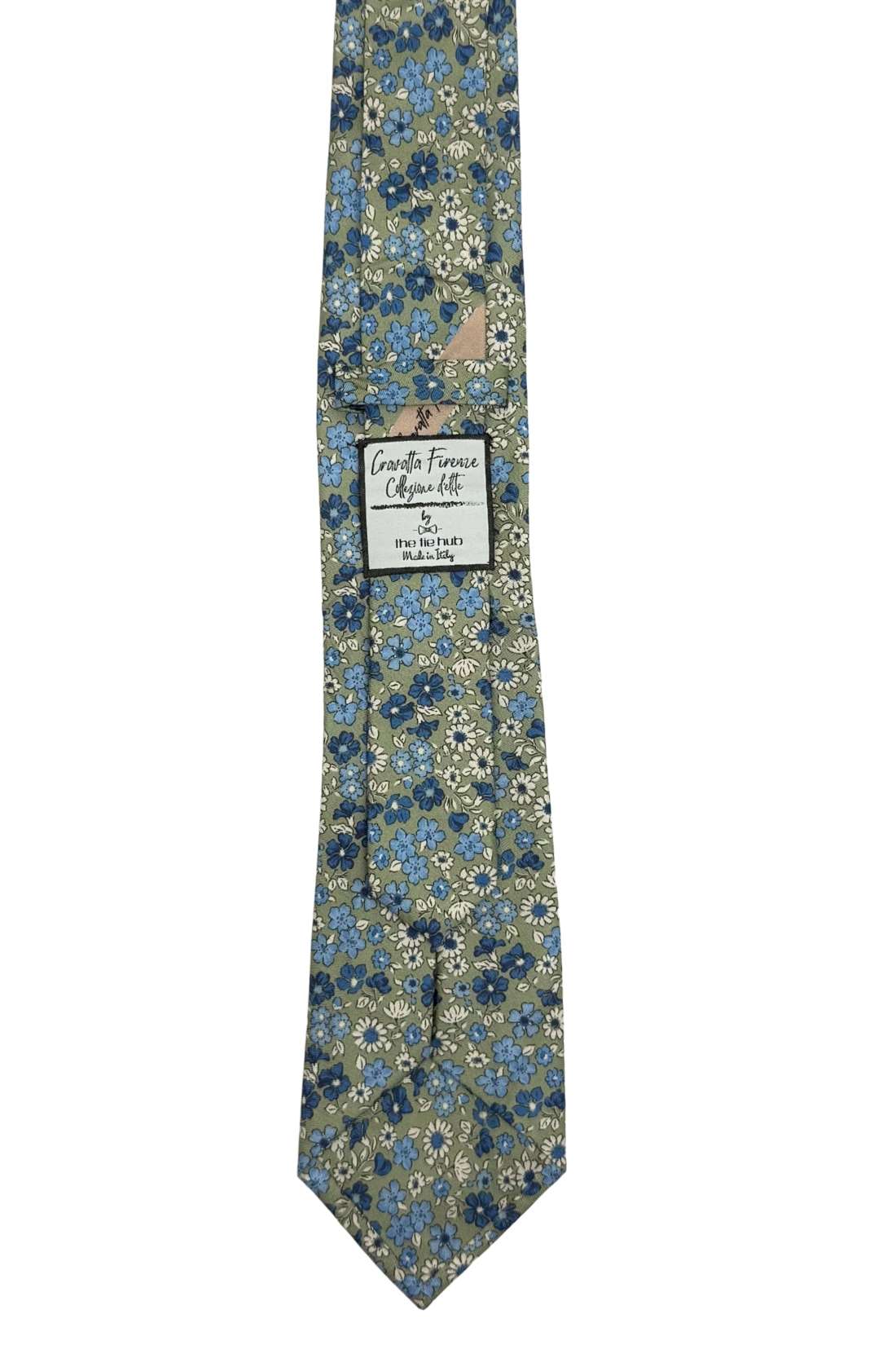 Olive Green Floral Silk Necktie for Men