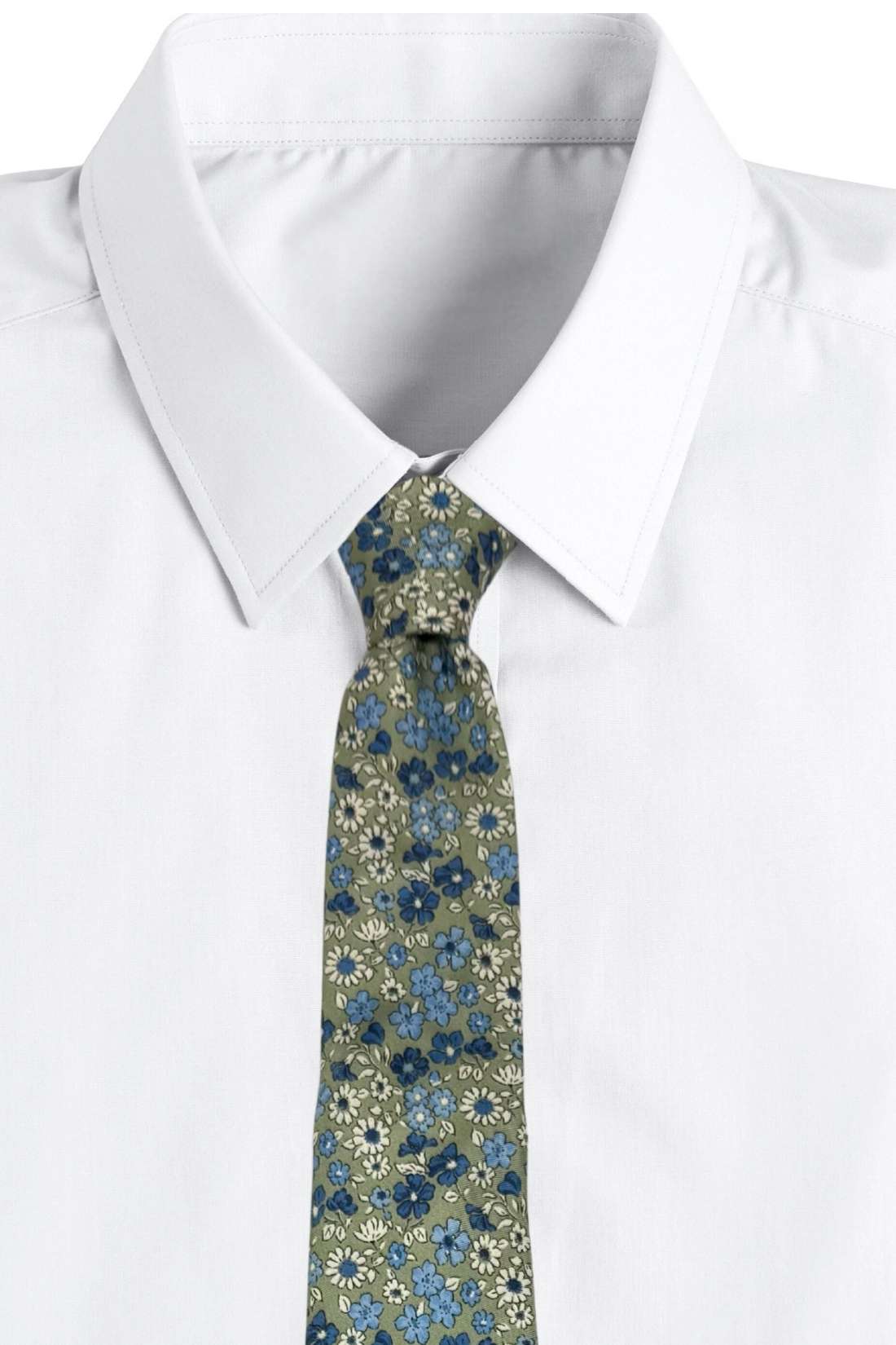 Olive Green Floral Silk Necktie for Men