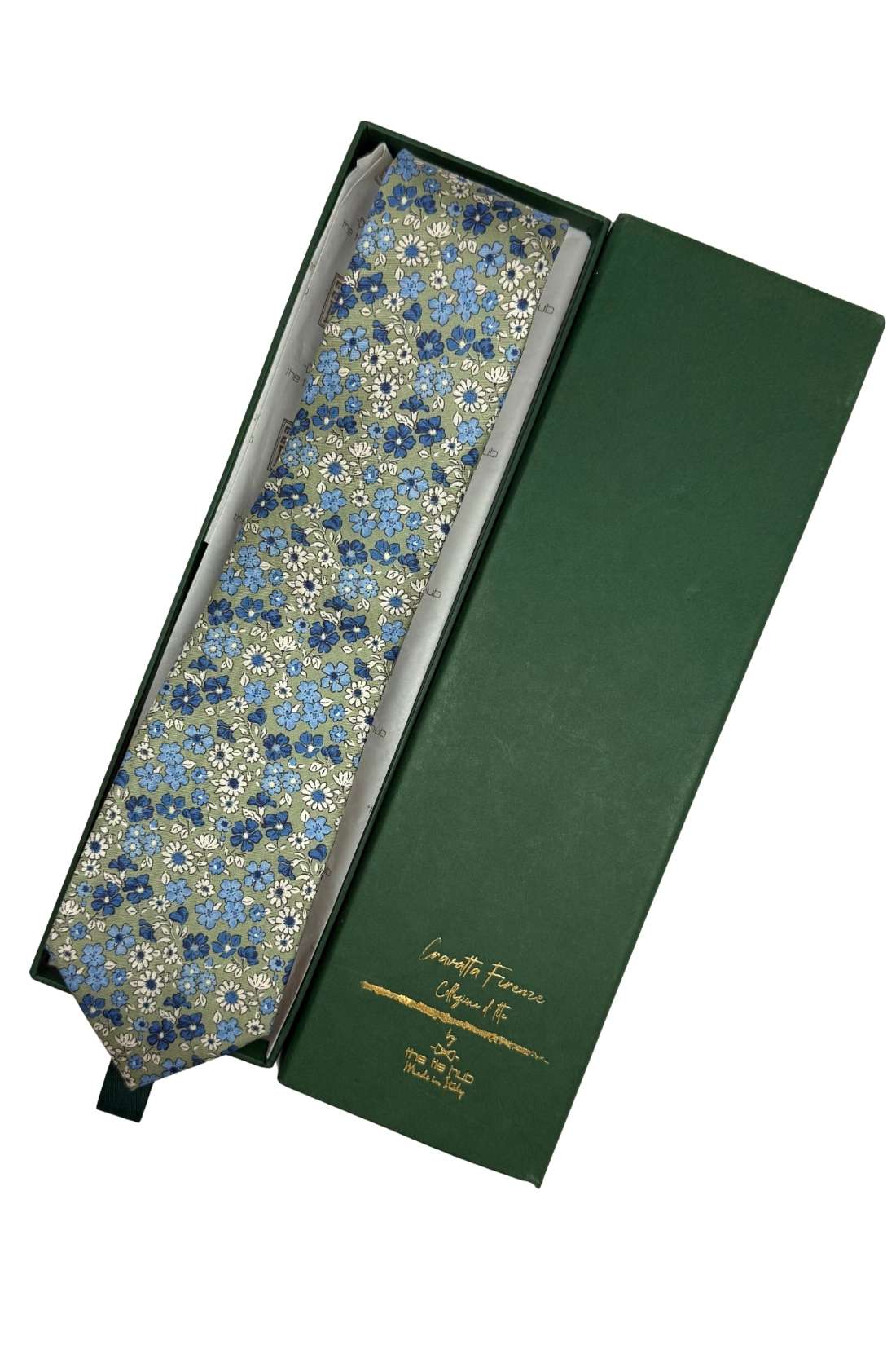 Olive Green Floral Silk Necktie for Men