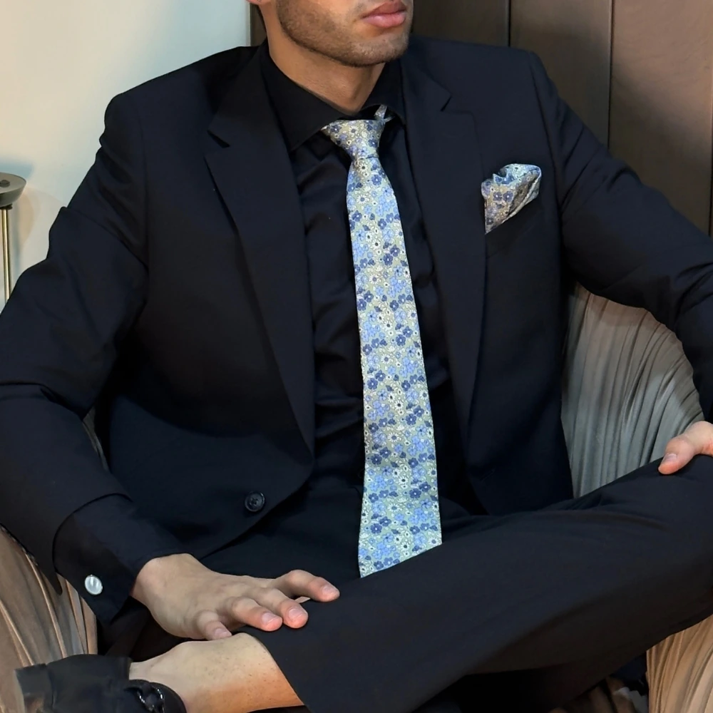 Olive Green Floral Silk Necktie for Men