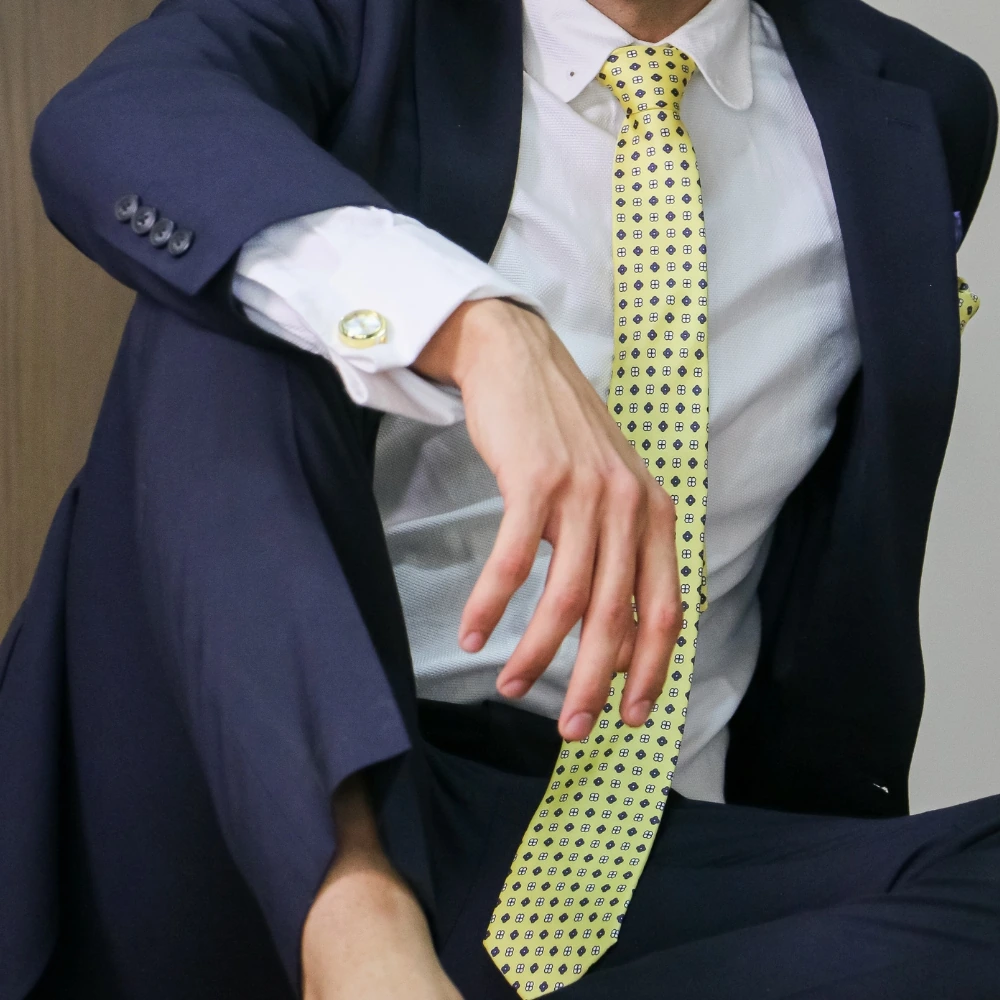 Yellow Geometric Silk Necktie for Men