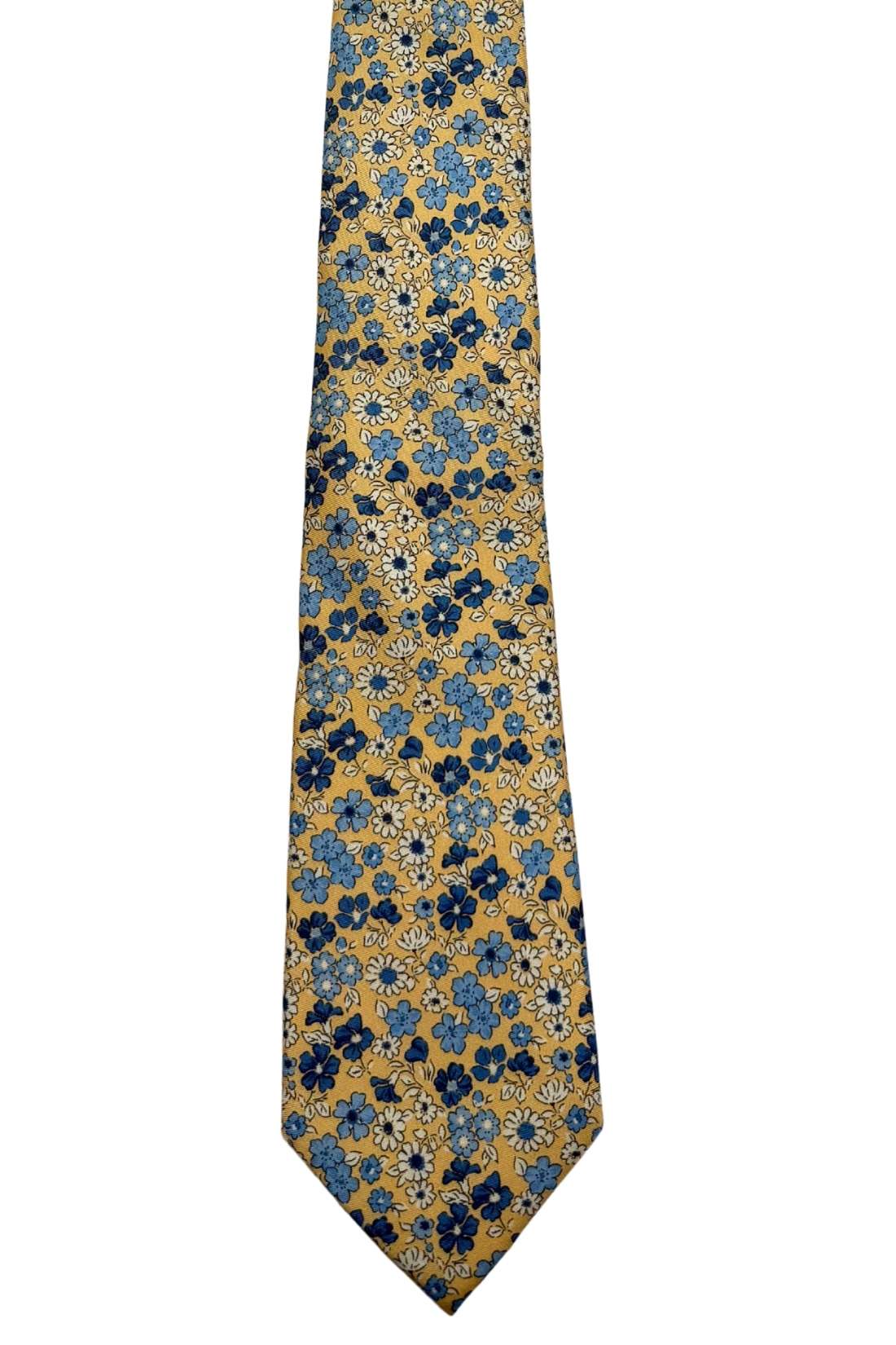 Yellow Floral Silk Necktie for Men