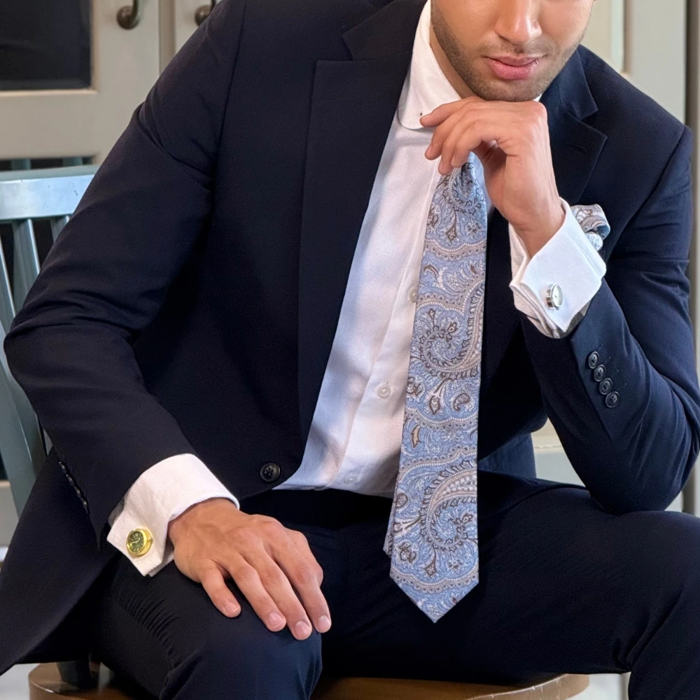Sky Blue Paisley Silk Necktie for Men