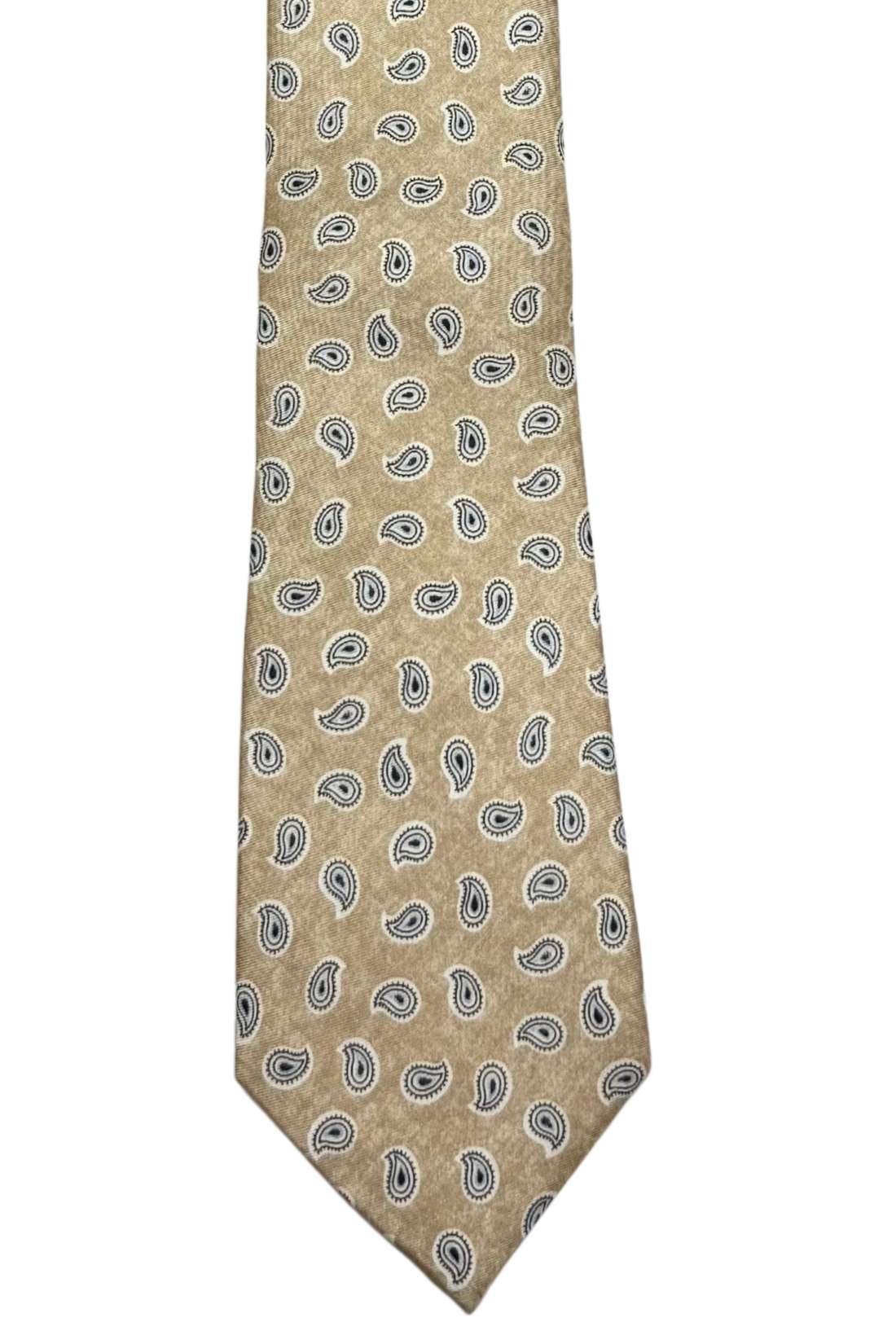 Beige Mini Paisley Silk Necktie for Men