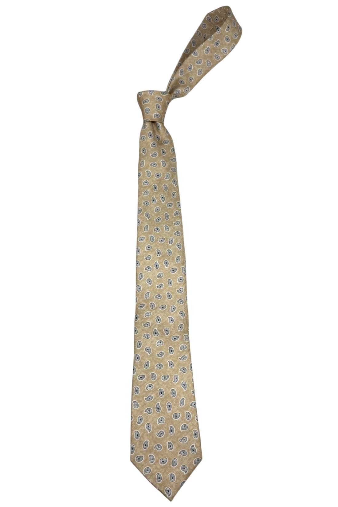 Beige Mini Paisley Silk Necktie for Men