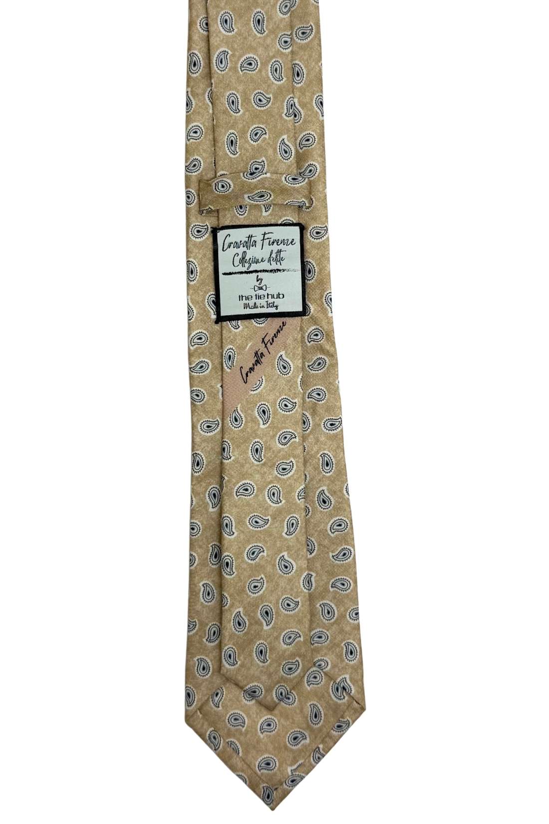 Beige Mini Paisley Silk Necktie for Men