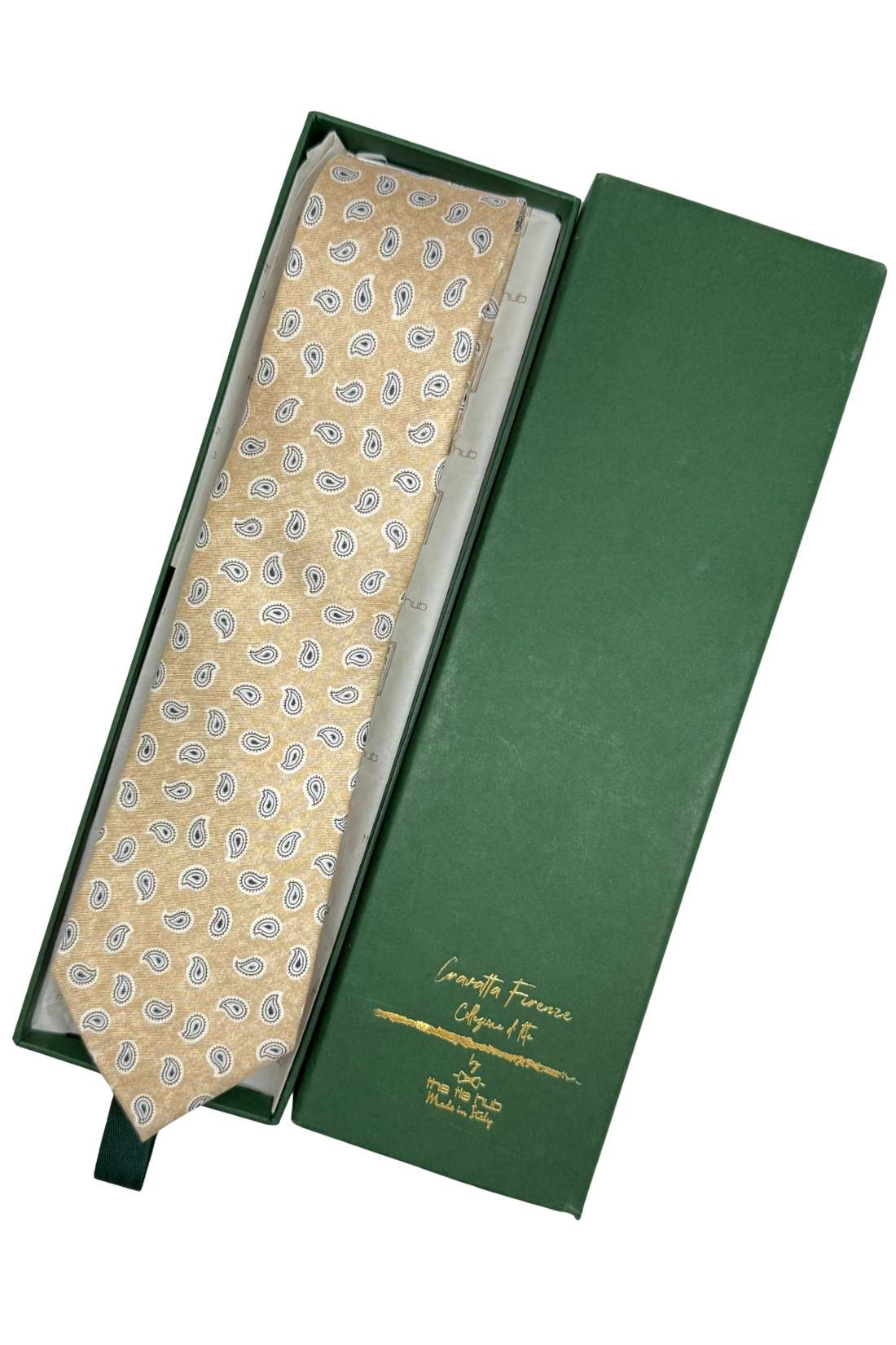 Beige Mini Paisley Silk Necktie for Men