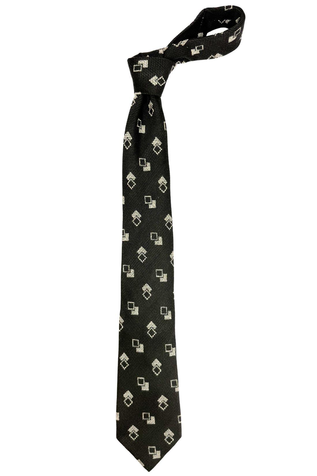 Black and Grey Geometric Silk Necktie for Men