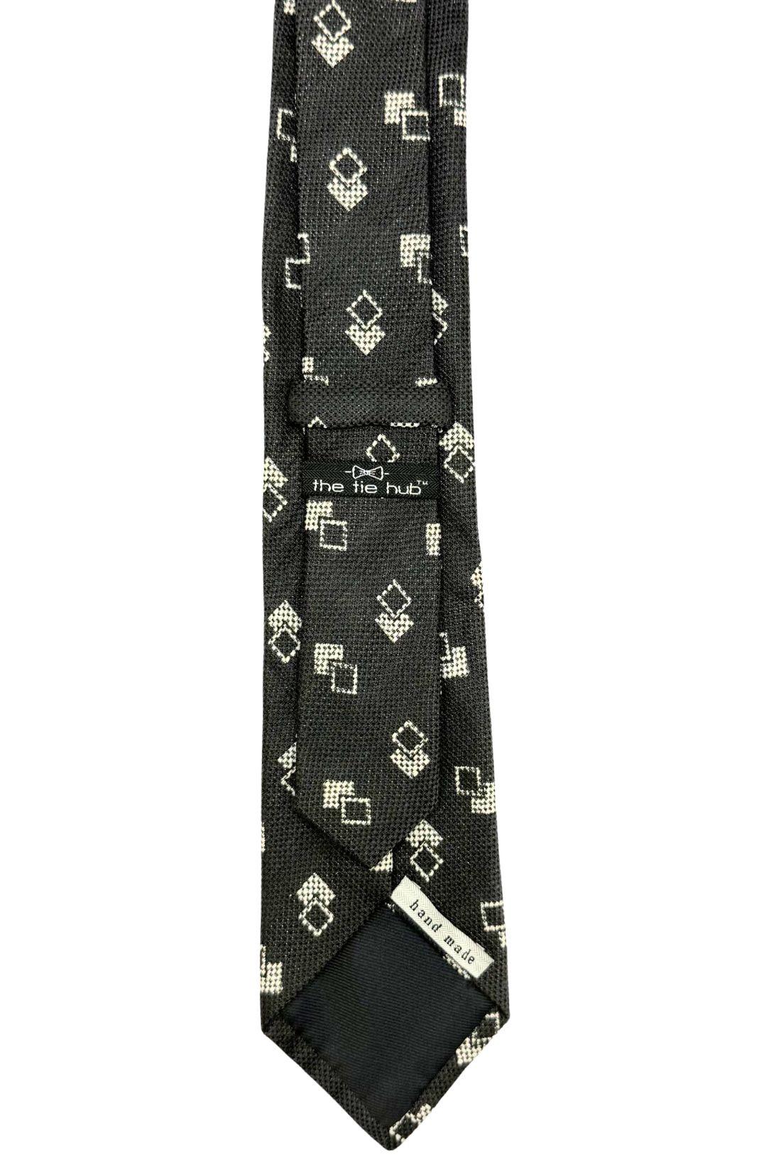 Black and Grey Geometric Silk Necktie for Men