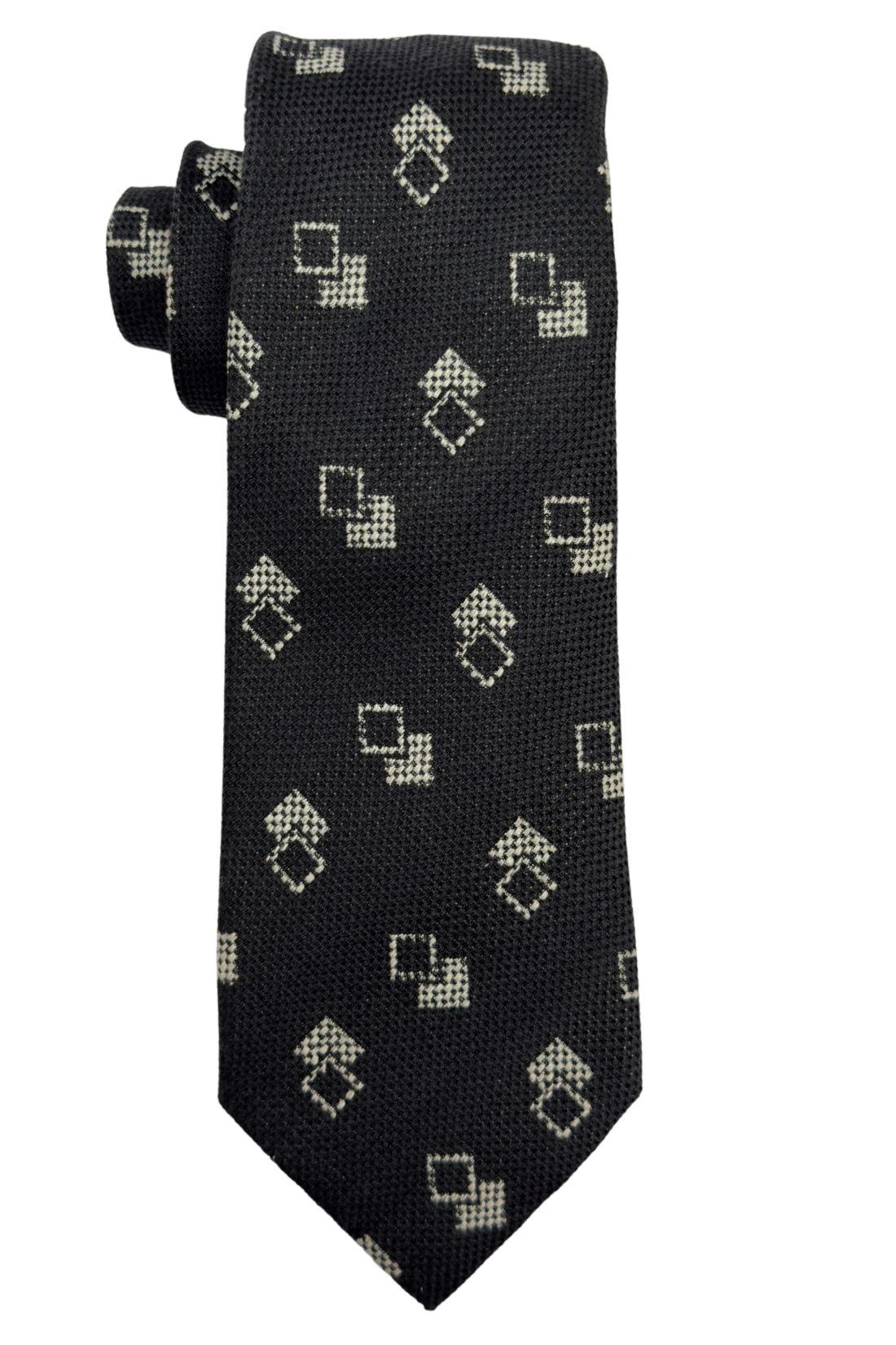 Black and Grey Geometric Silk Necktie for Men