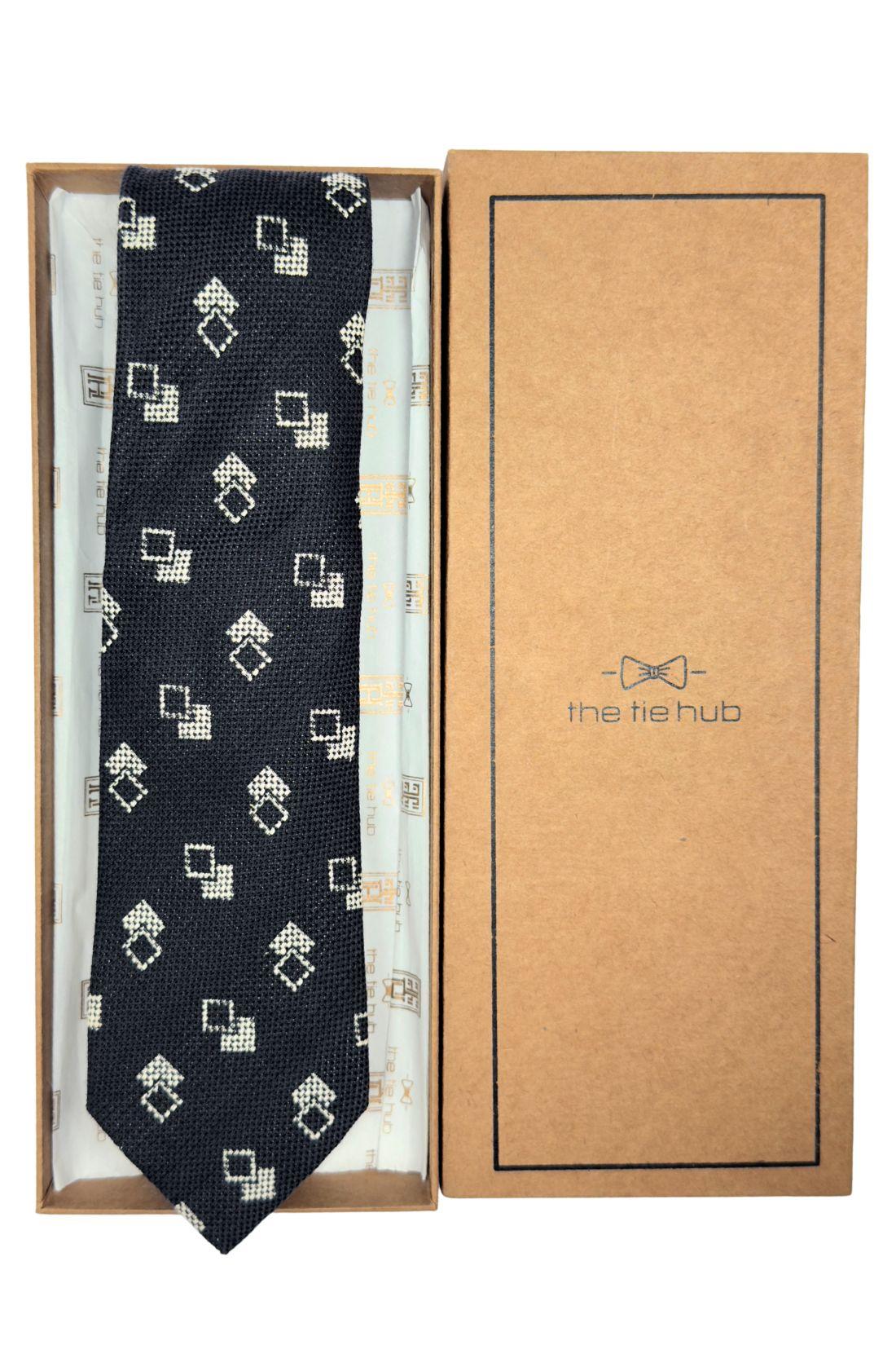 Black and Grey Geometric Silk Necktie for Men