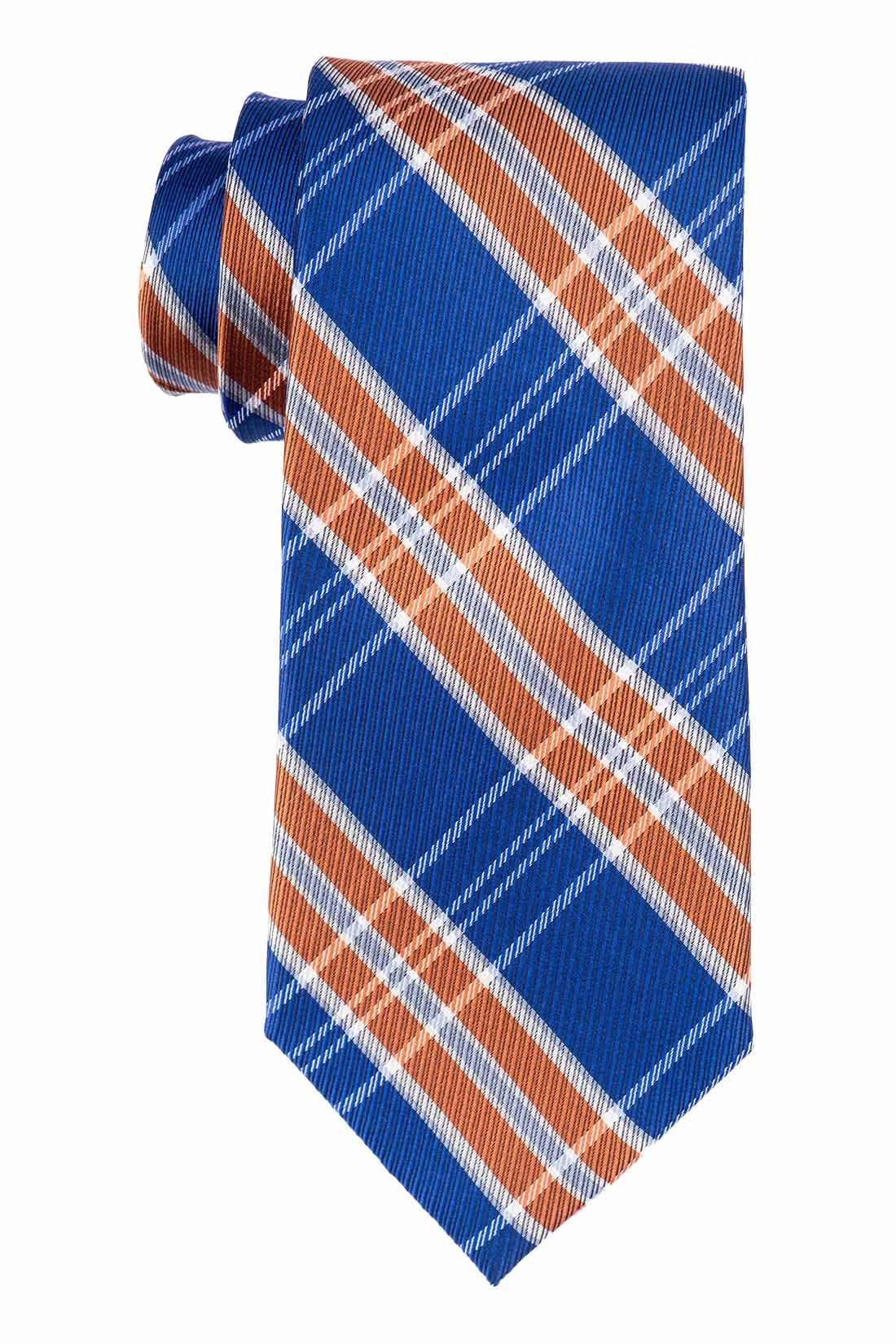Red Blue and Orange Checkered Silk Necktie for Men