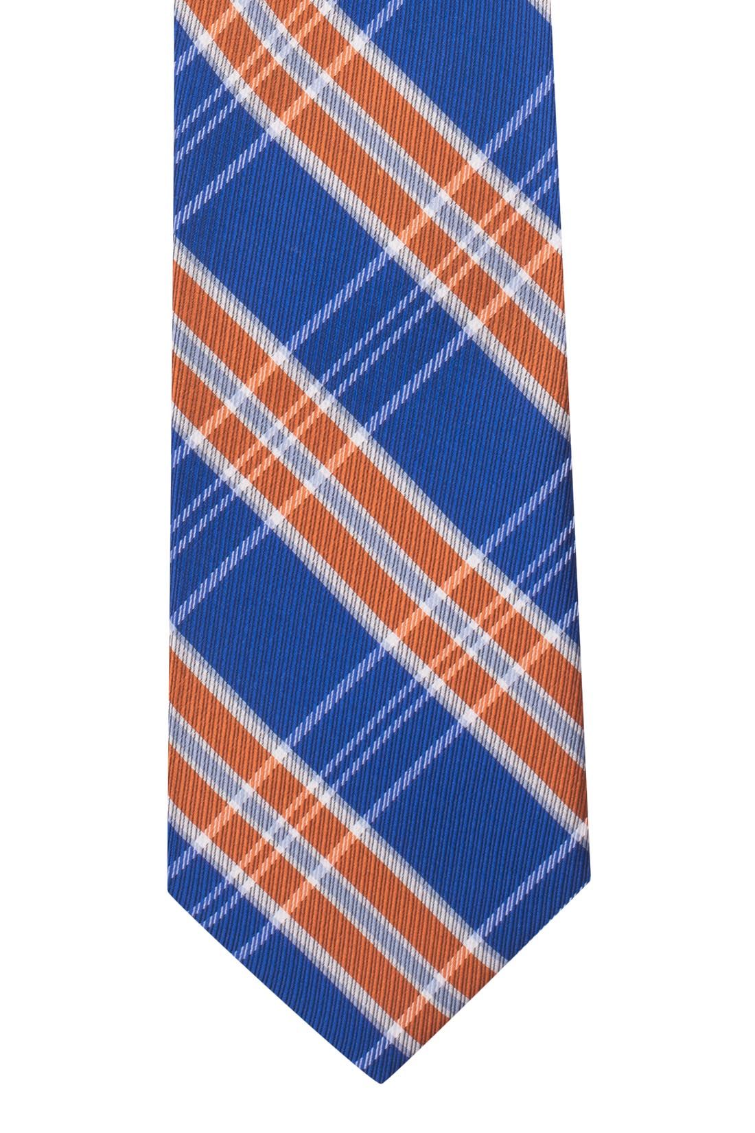 Red Blue and Orange Checkered Silk Necktie for Men