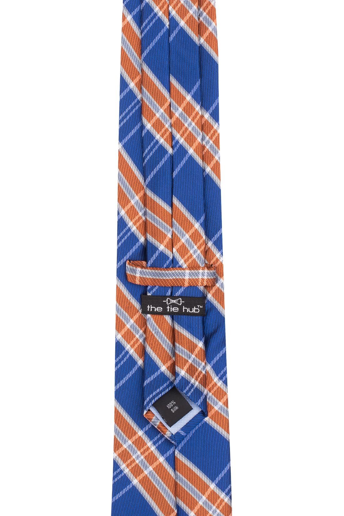 Red Blue and Orange Checkered Silk Necktie for Men