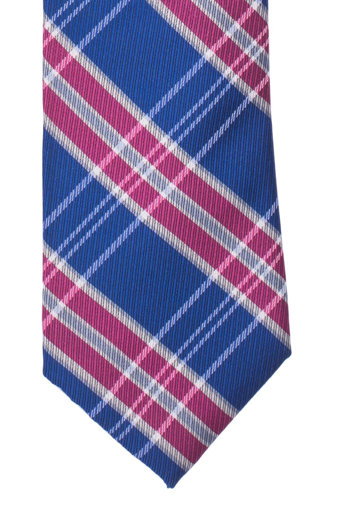 Red Blue and Pink Checkered Silk Necktie for Men