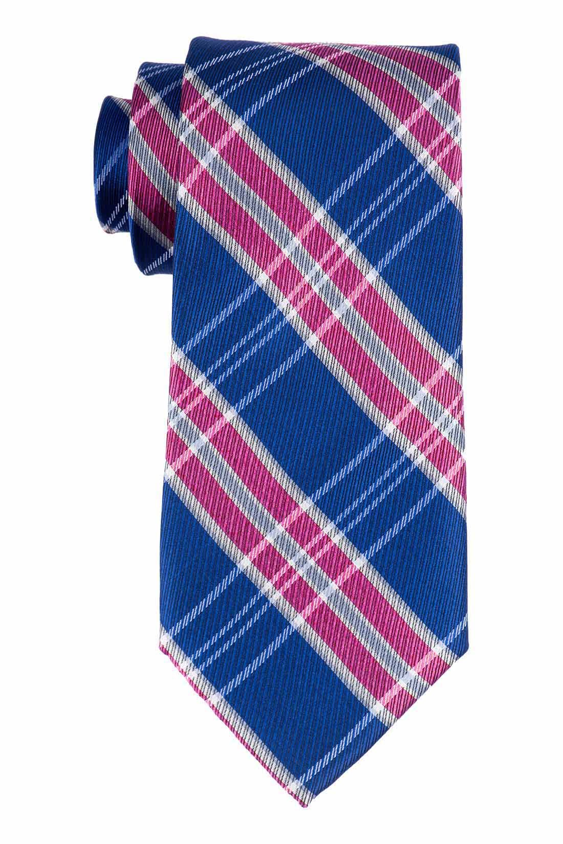 Red Blue and Pink Checkered Silk Necktie for Men