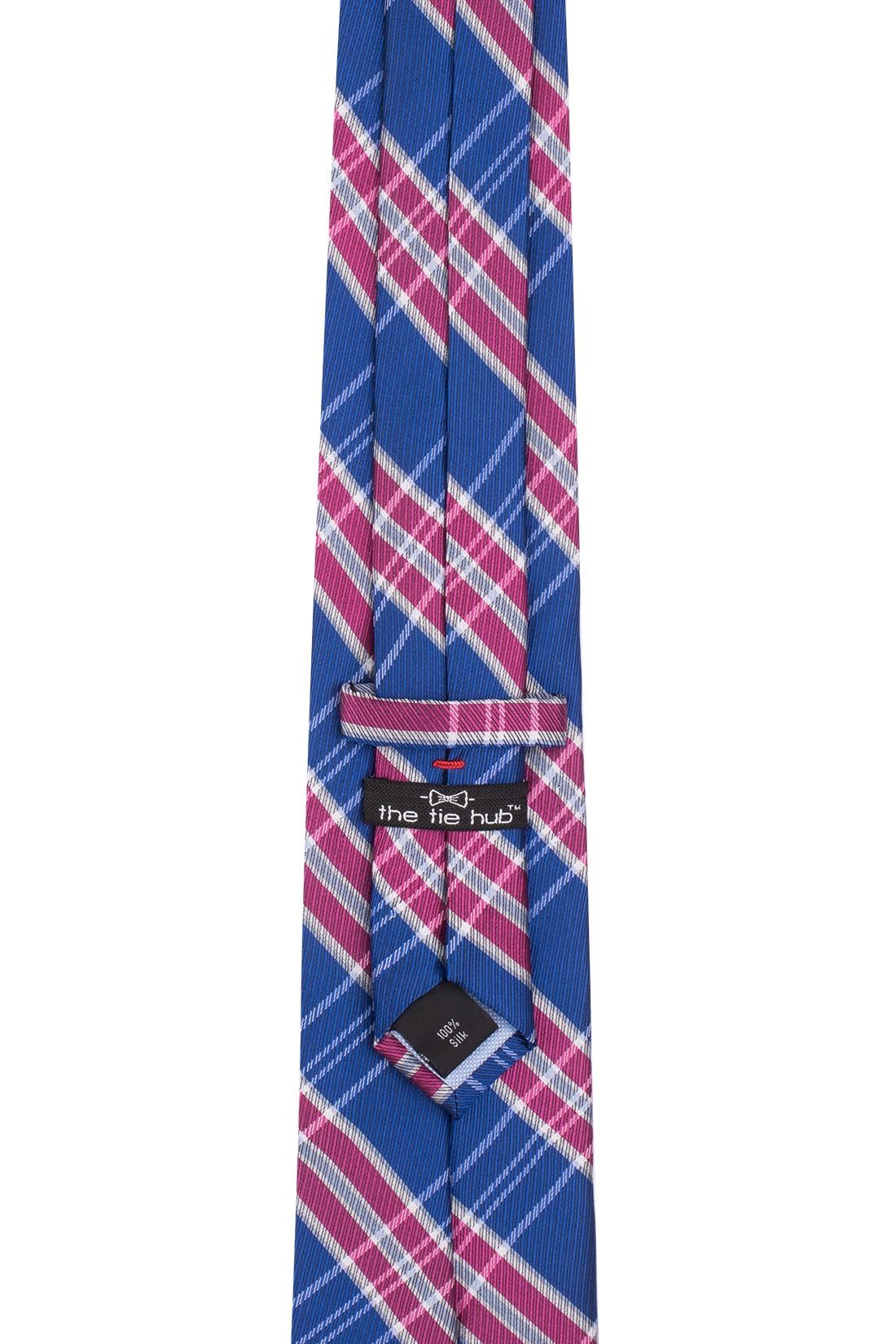 Red Blue and Pink Checkered Silk Necktie for Men