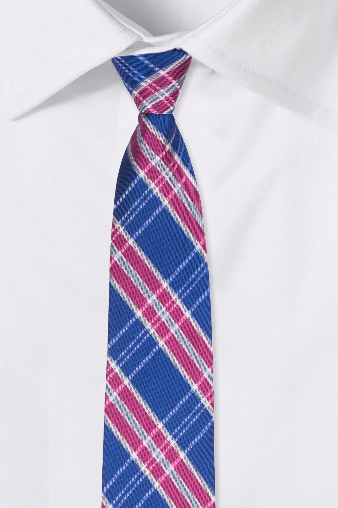 Red Blue and Pink Checkered Silk Necktie for Men