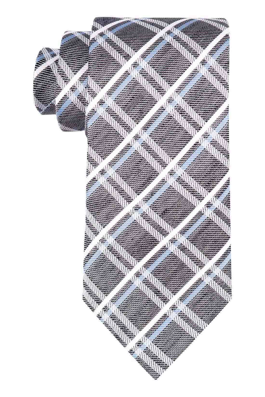 Red Gray with Blue and White Checkered Silk Necktie for Men