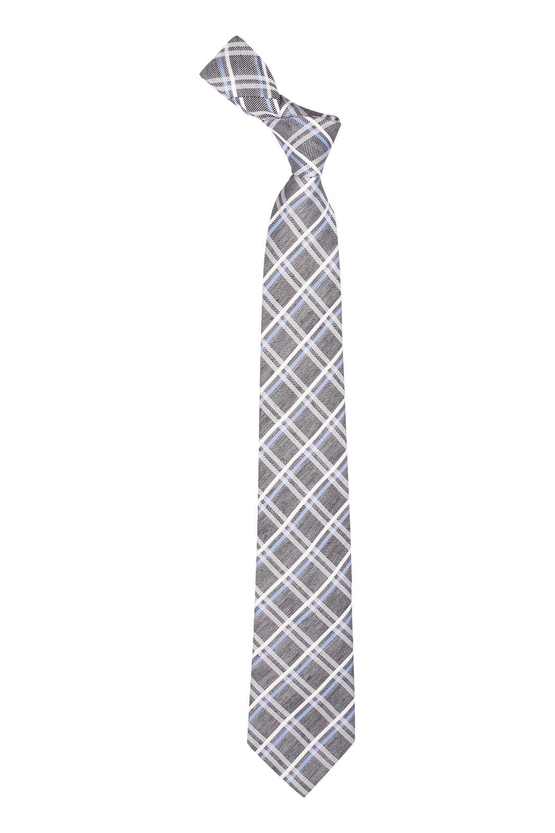 Red Gray with Blue and White Checkered Silk Necktie for Men