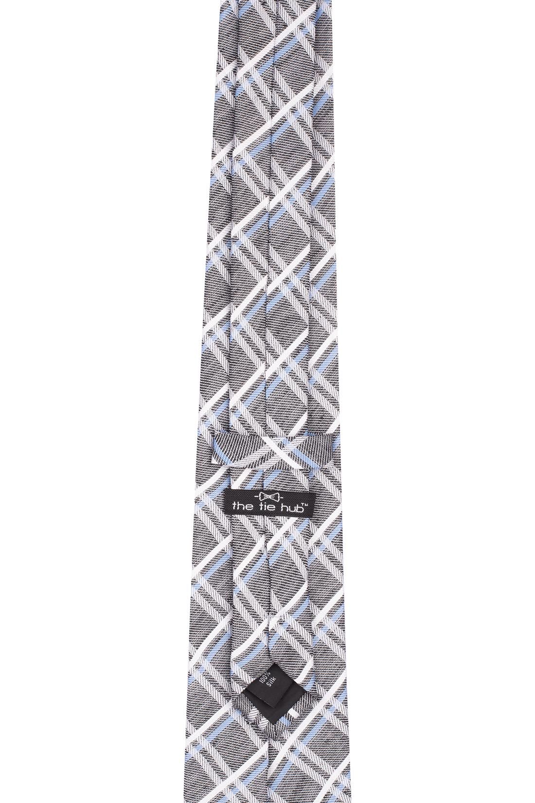 Red Gray with Blue and White Checkered Silk Necktie for Men