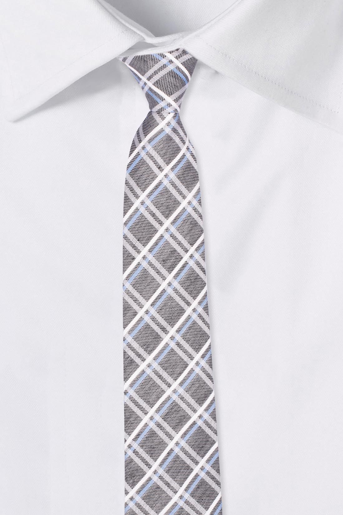Red Gray with Blue and White Checkered Silk Necktie for Men