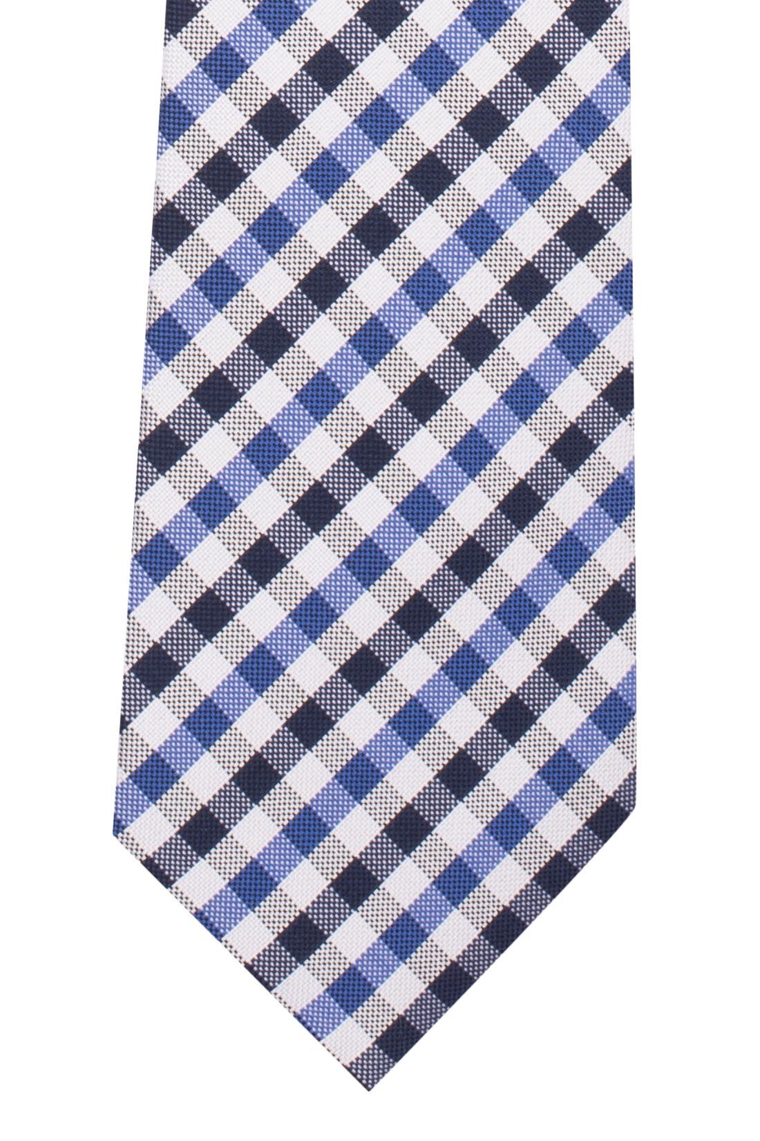 Red Blue and White Checkered Silk Necktie for Men