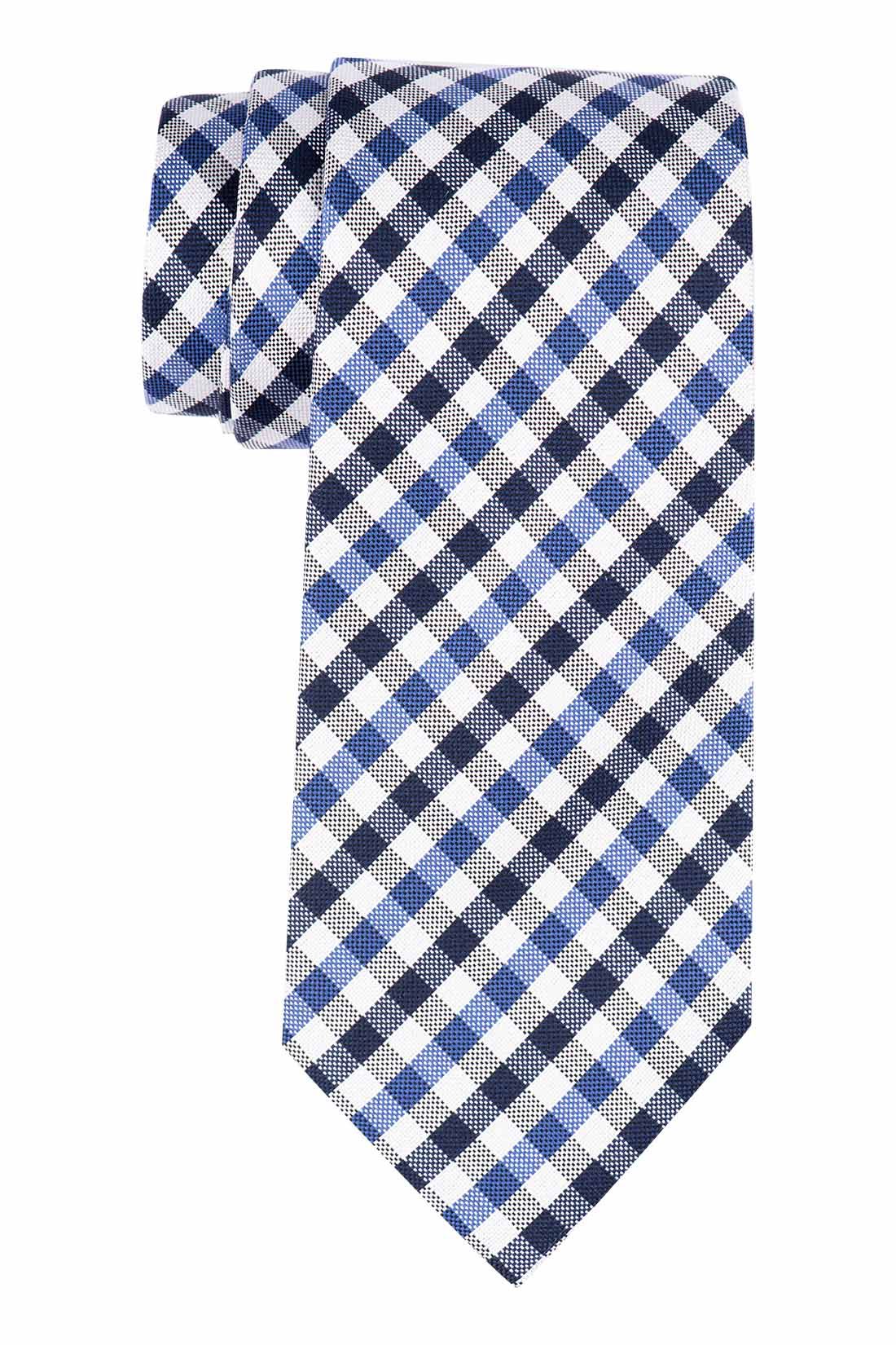 Red Blue and White Checkered Silk Necktie for Men