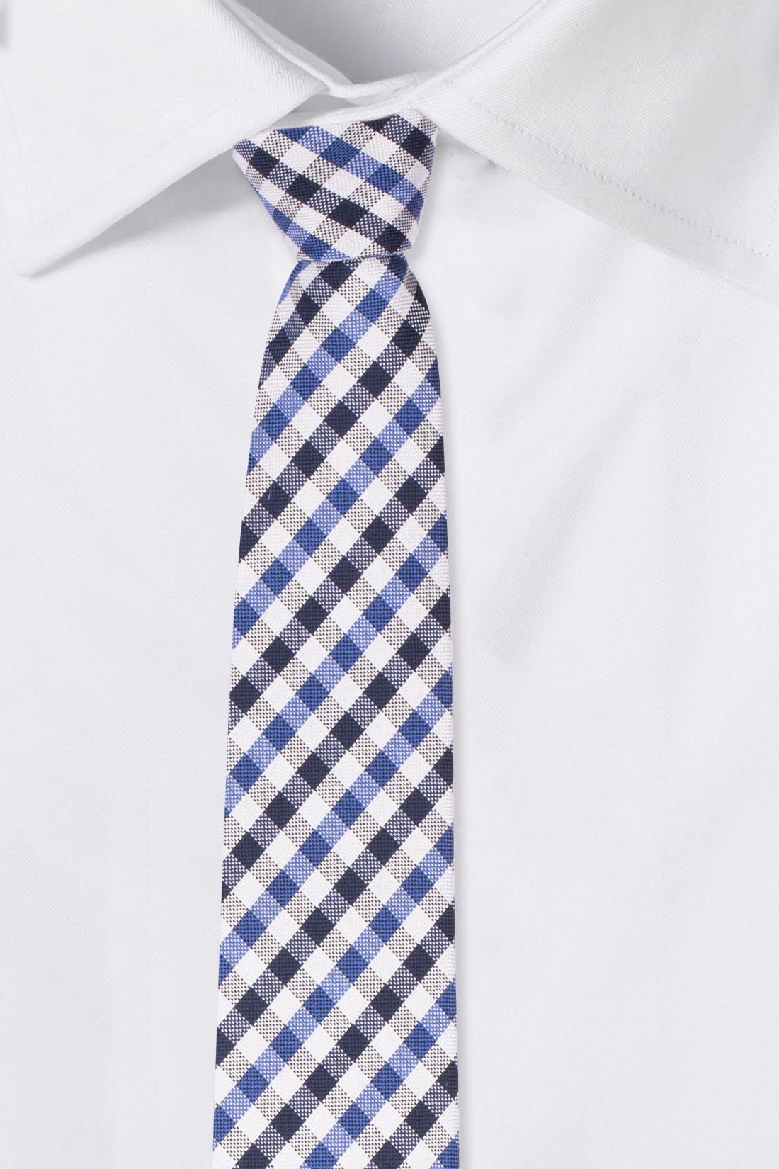 Red Blue and White Checkered Silk Necktie for Men