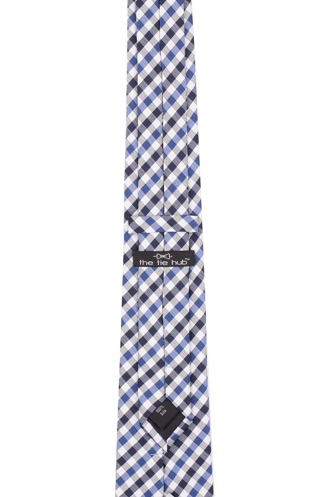 Red Blue and White Checkered Silk Necktie for Men