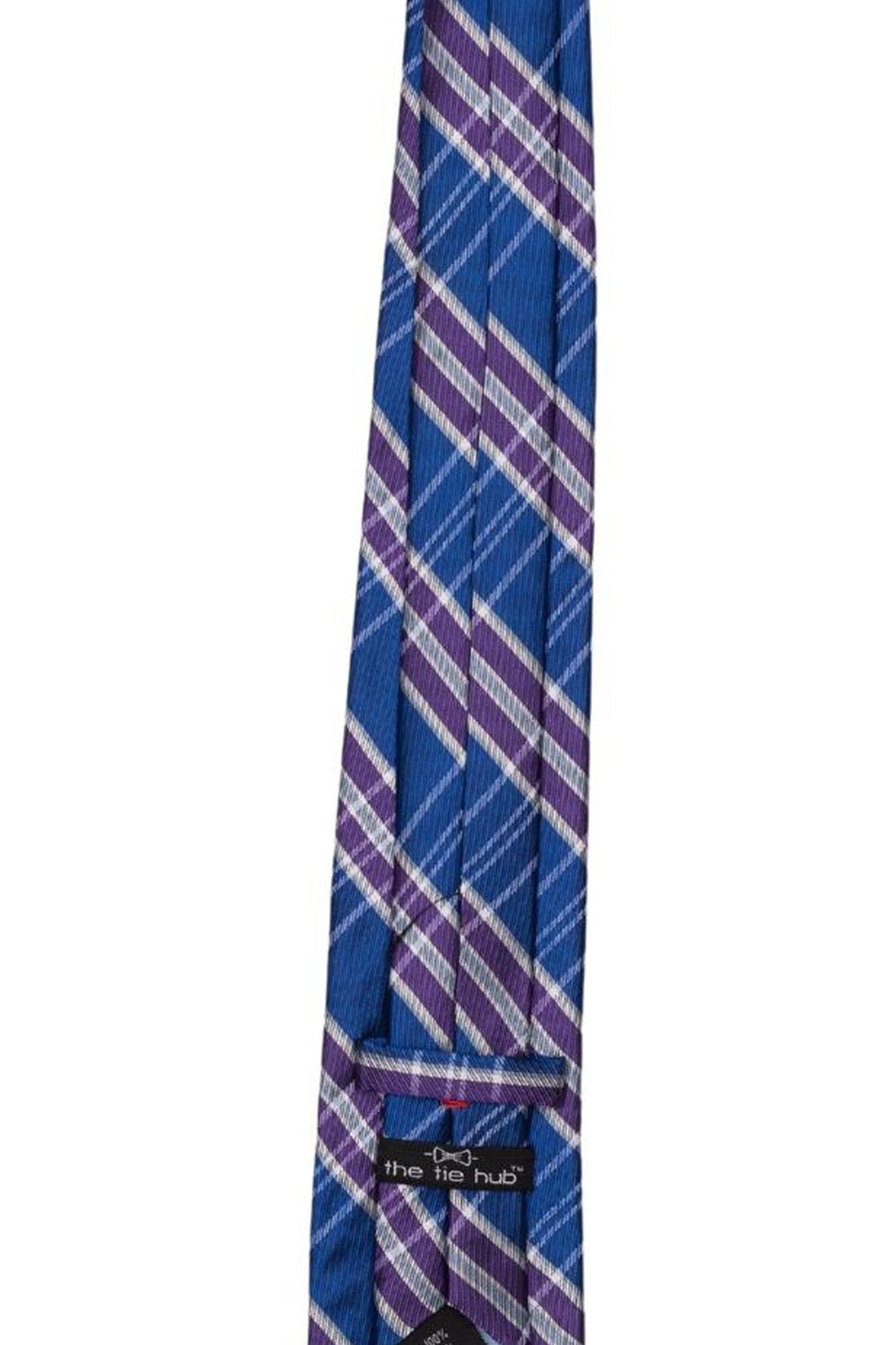 Blue with Purple and White Checkered Silk Necktie for Men