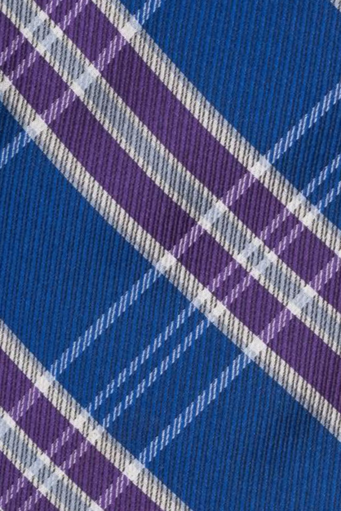 Blue with Purple and White Checkered Silk Necktie for Men