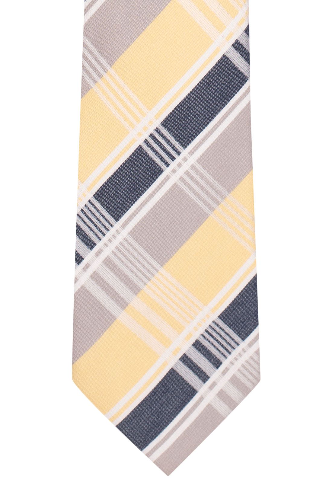 Red Yellow with Gray Checkered Silk Necktie for Men