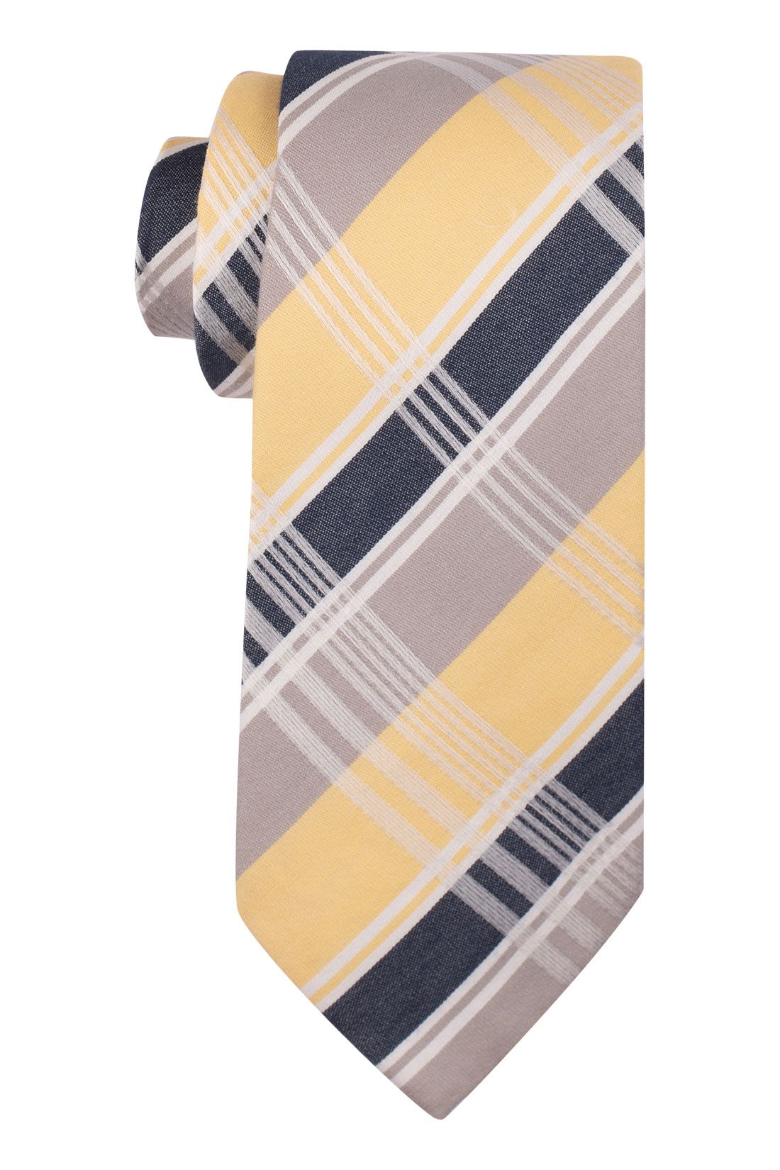 Red Yellow with Gray Checkered Silk Necktie for Men