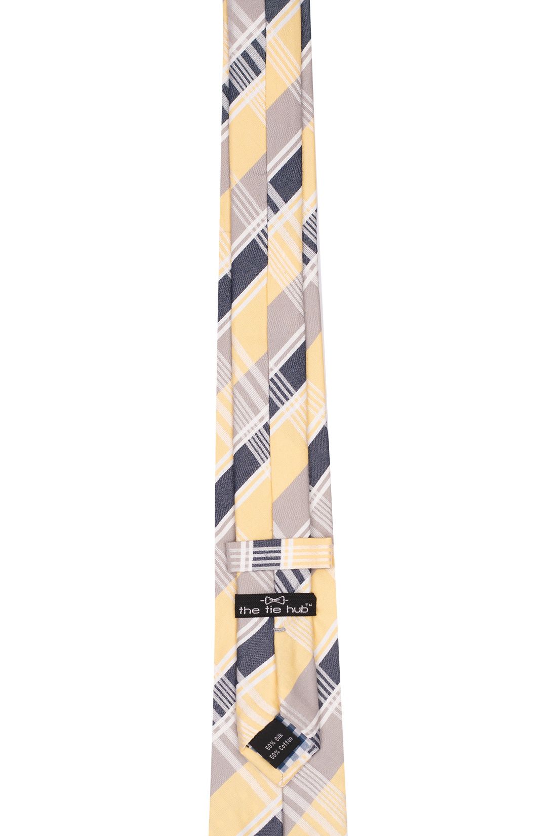Red Yellow with Gray Checkered Silk Necktie for Men