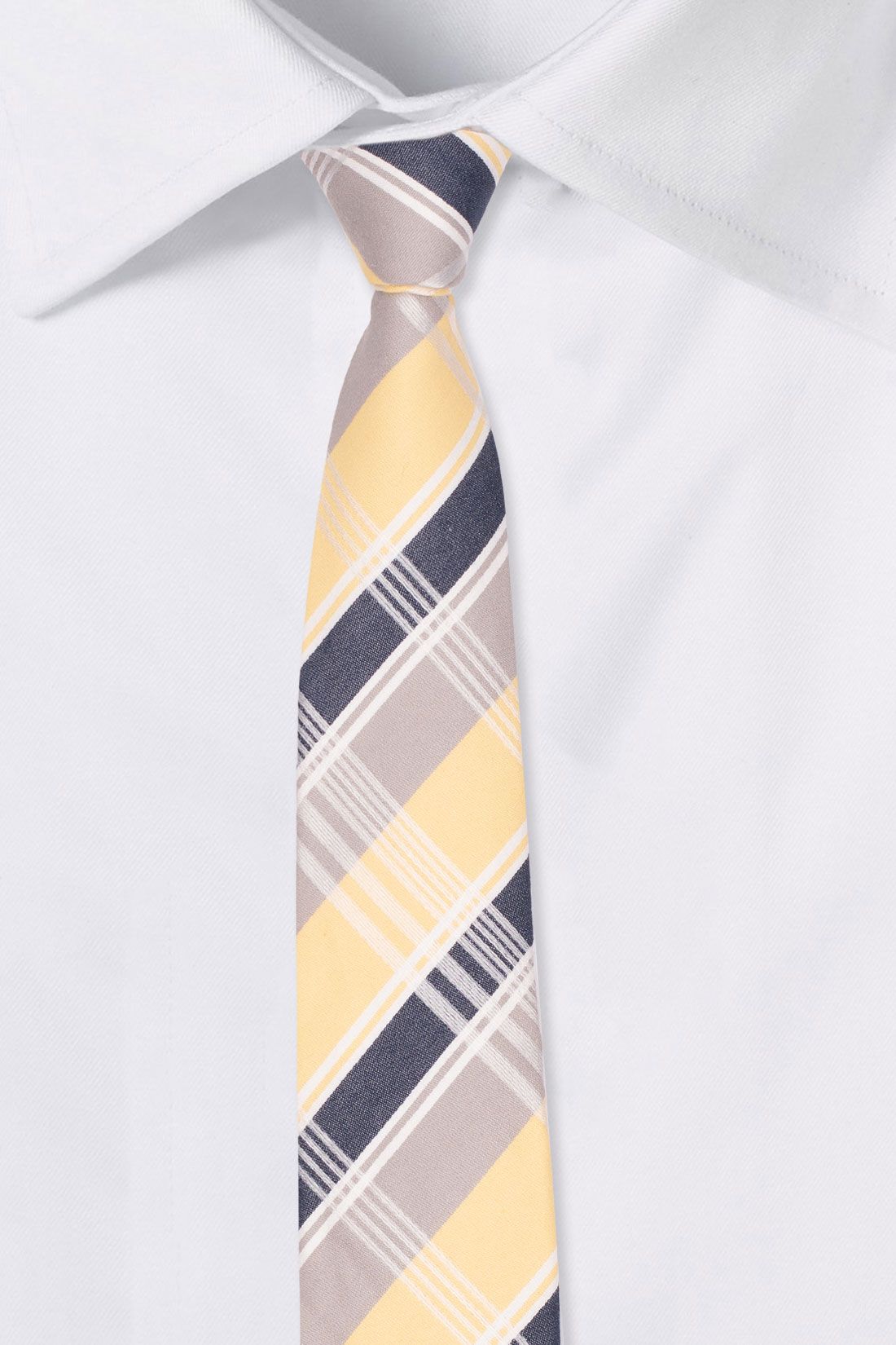 Red Yellow with Gray Checkered Silk Necktie for Men
