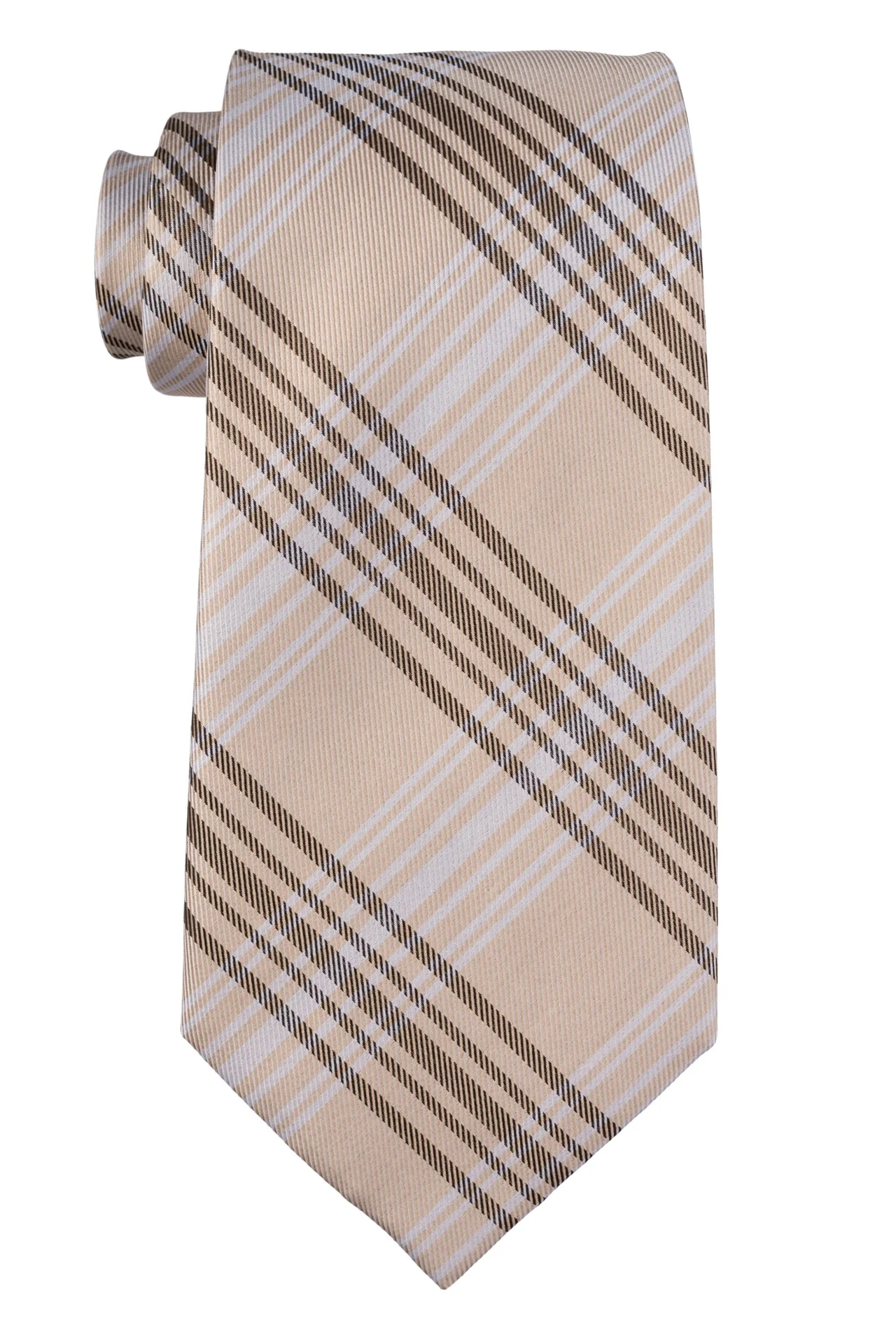 Cream Checkered Silk Necktie for Men