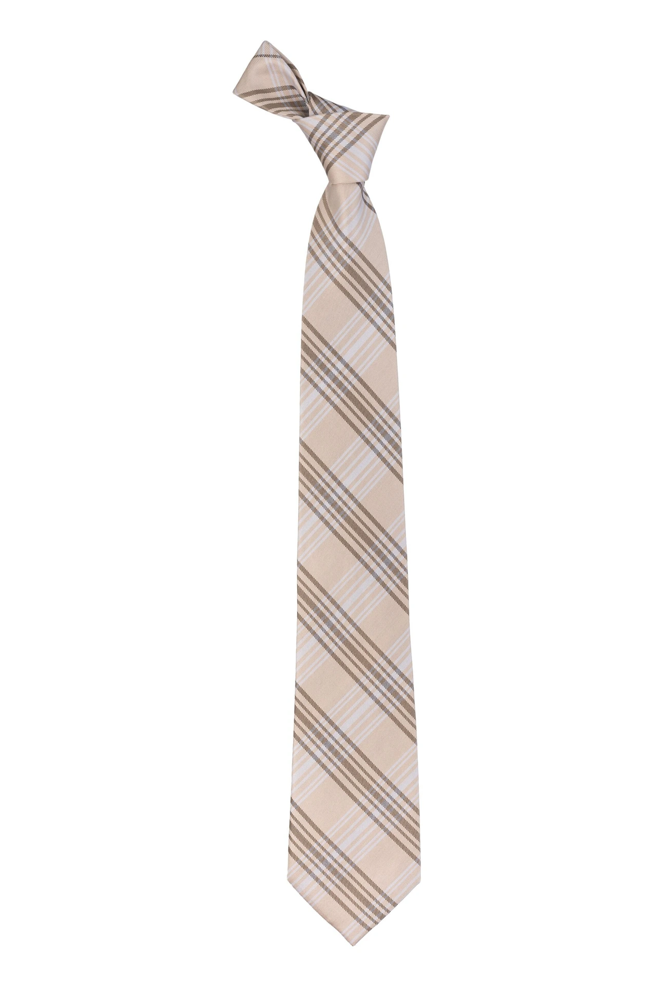 Cream Checkered Silk Necktie for Men