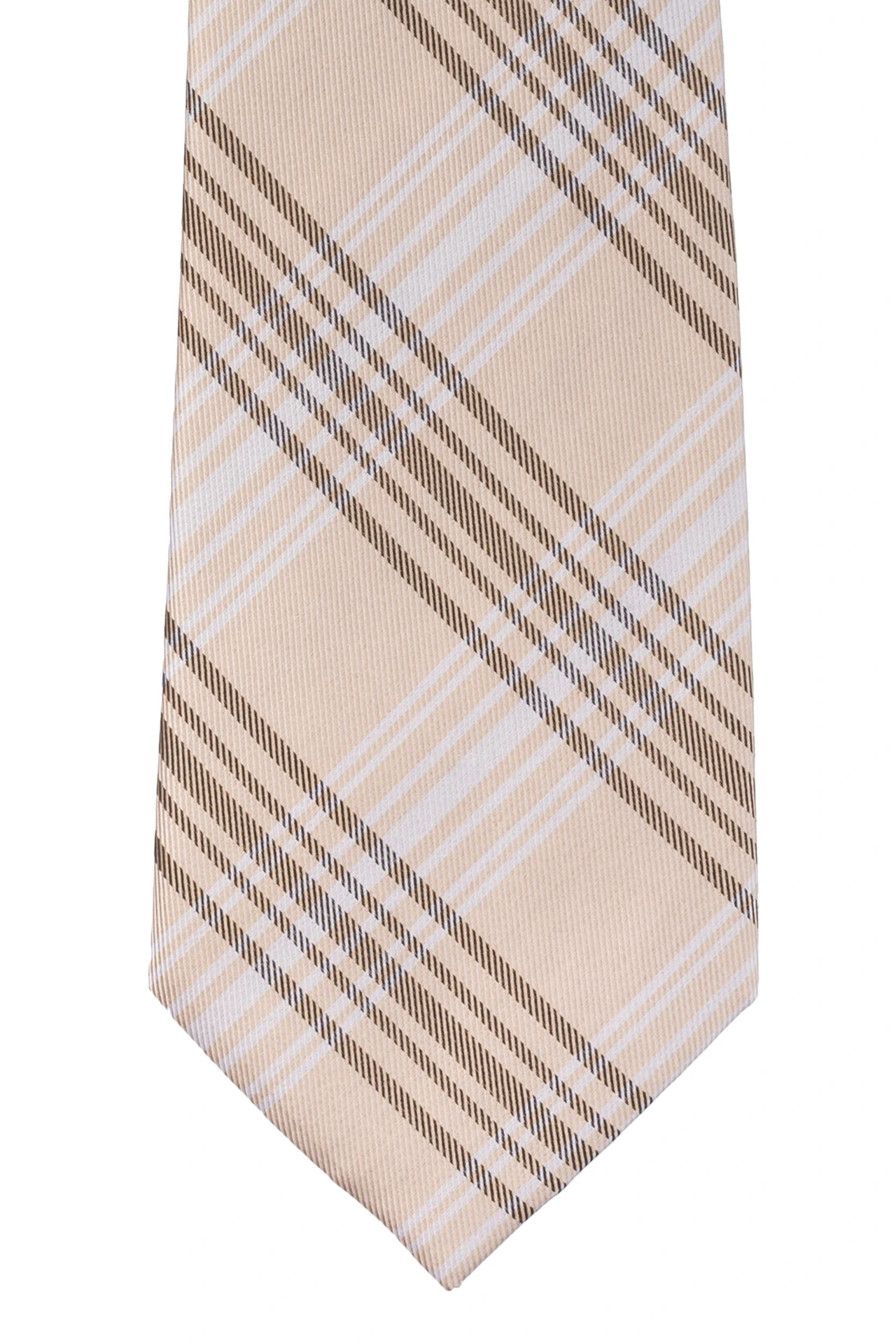 Cream Checkered Silk Necktie for Men