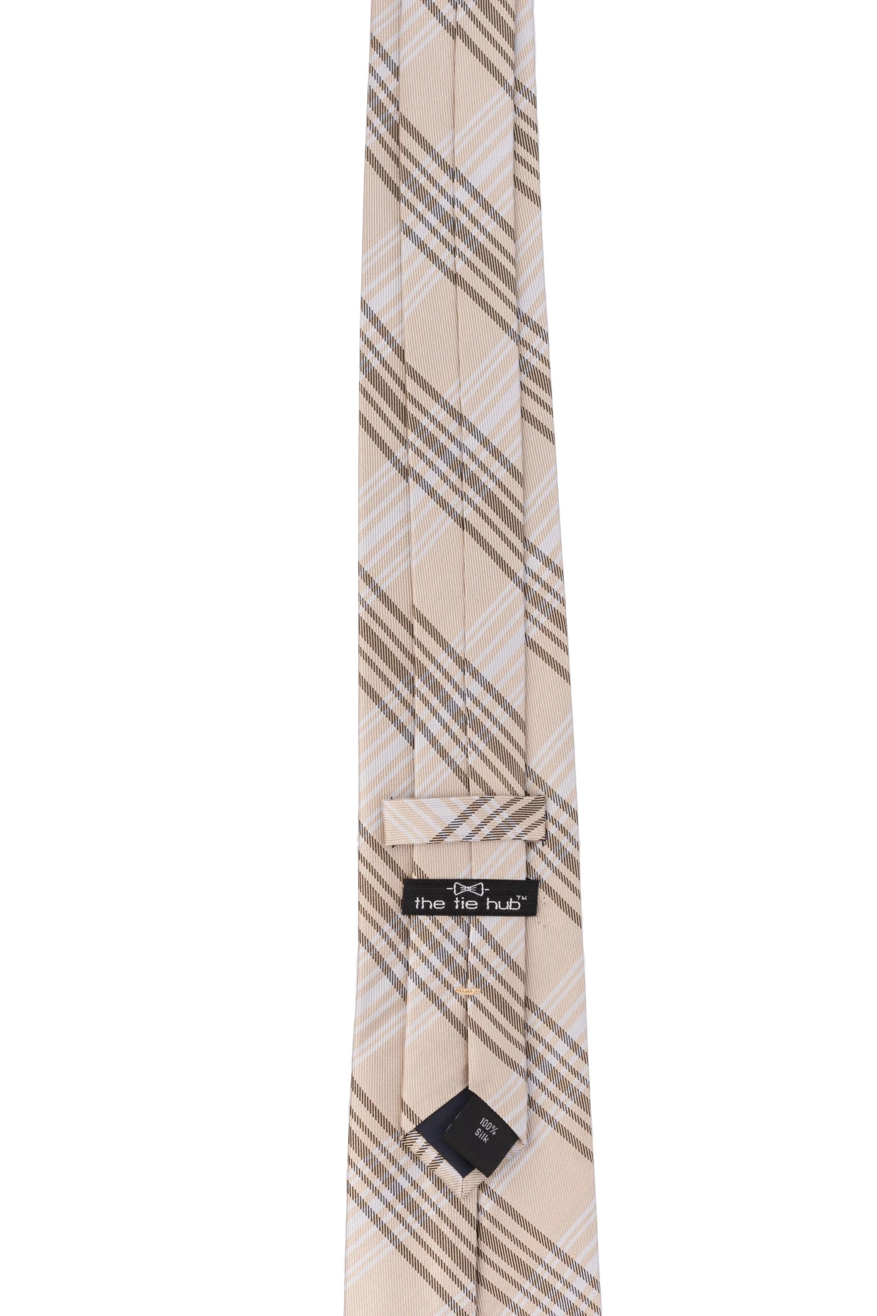 Cream Checkered Silk Necktie for Men